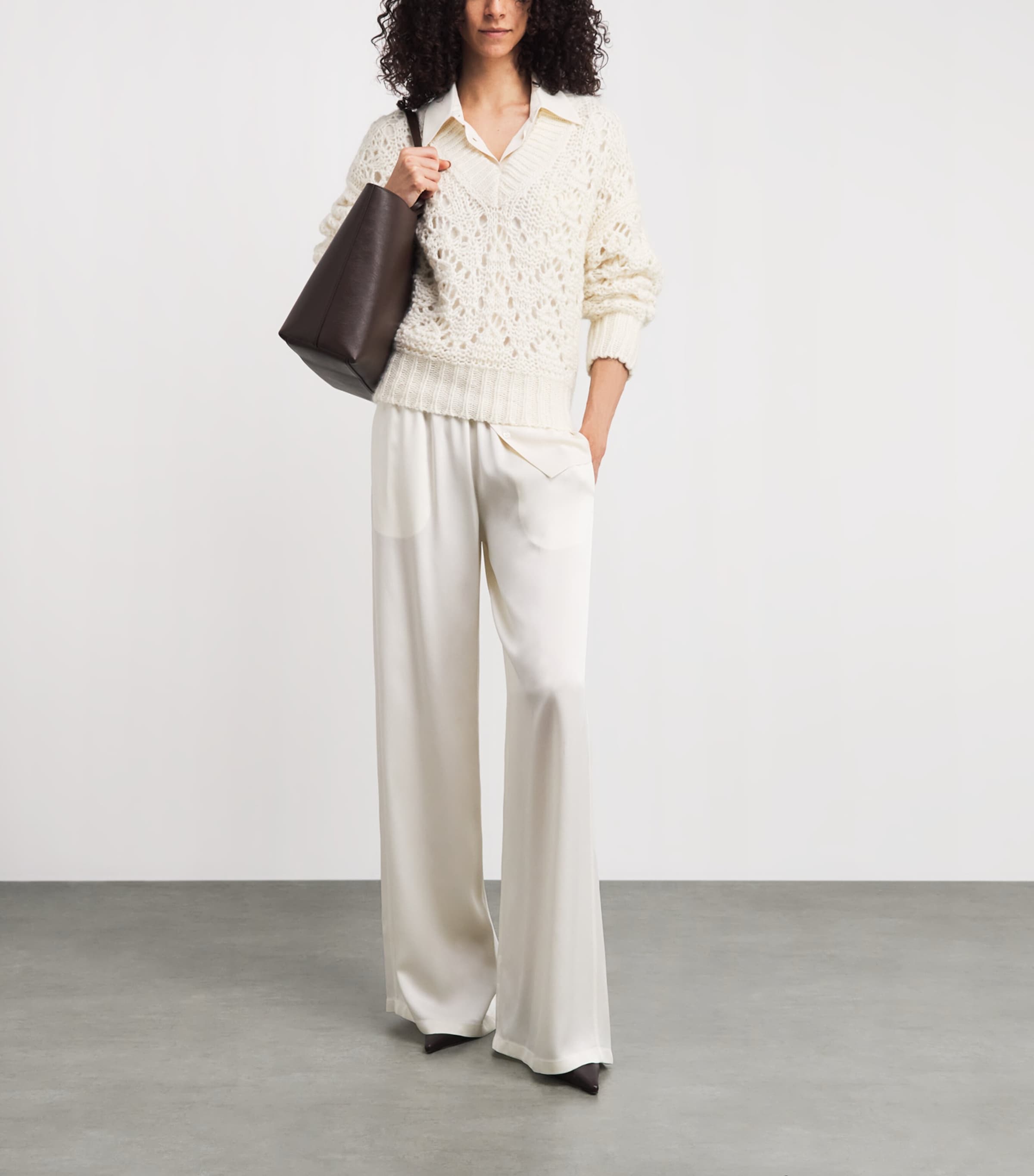 Fabiana Filippi Womens Open-Knit V-Neck Sweater Rafia Image 2