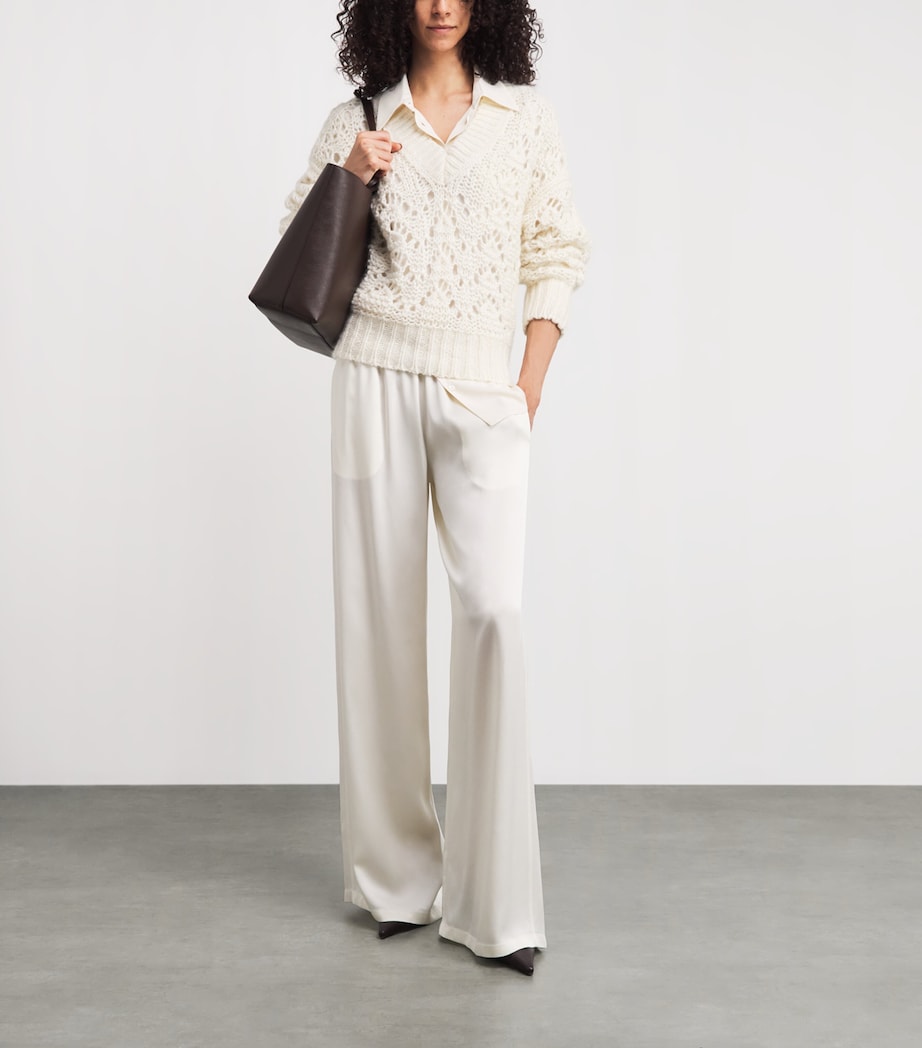Fabiana Filippi Womens Open-Knit V-Neck Sweater Rafia Image 2