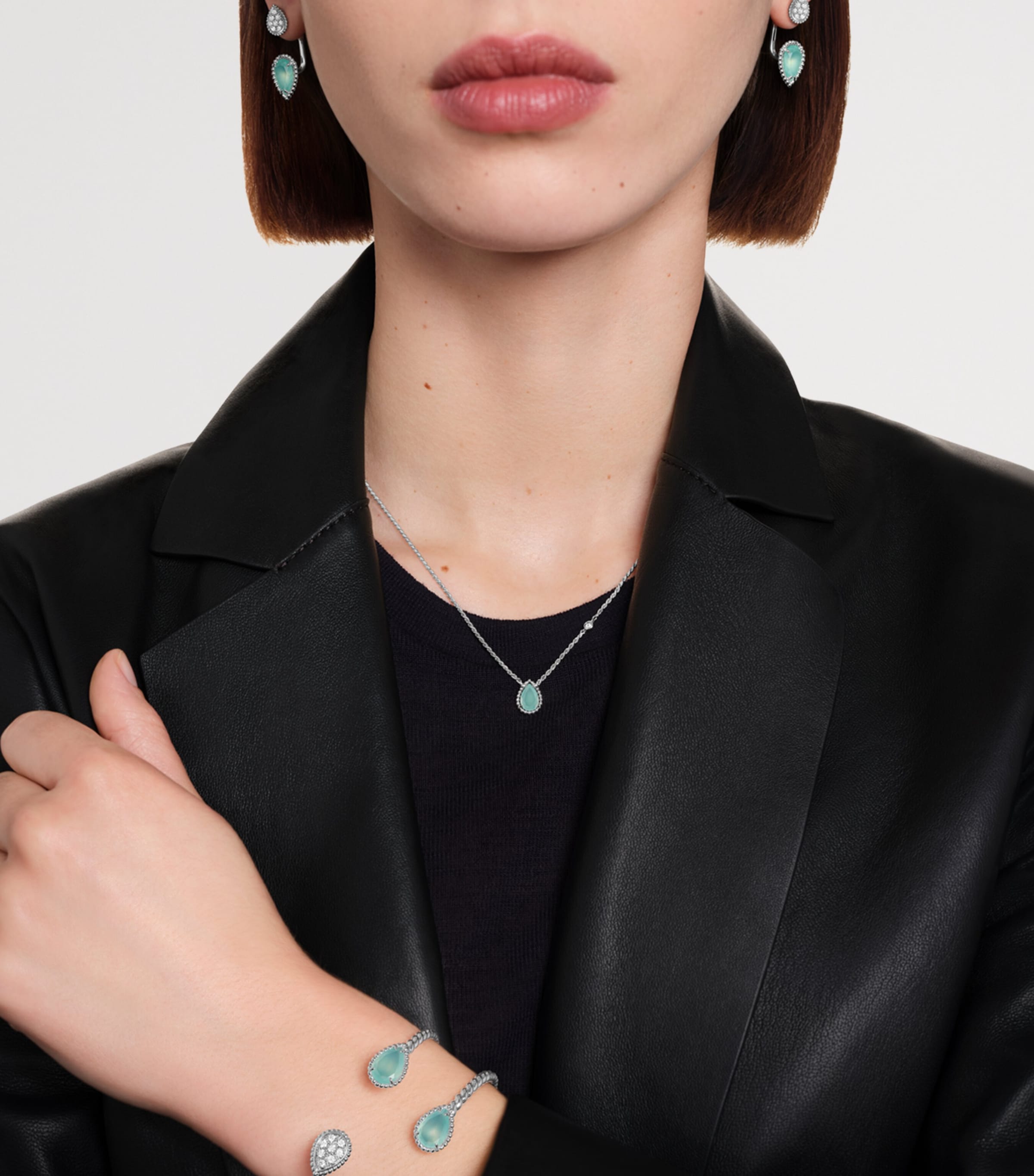 White Gold, Diamond and Aquaprase Serpent Bohème Bangle BLUE Image 2