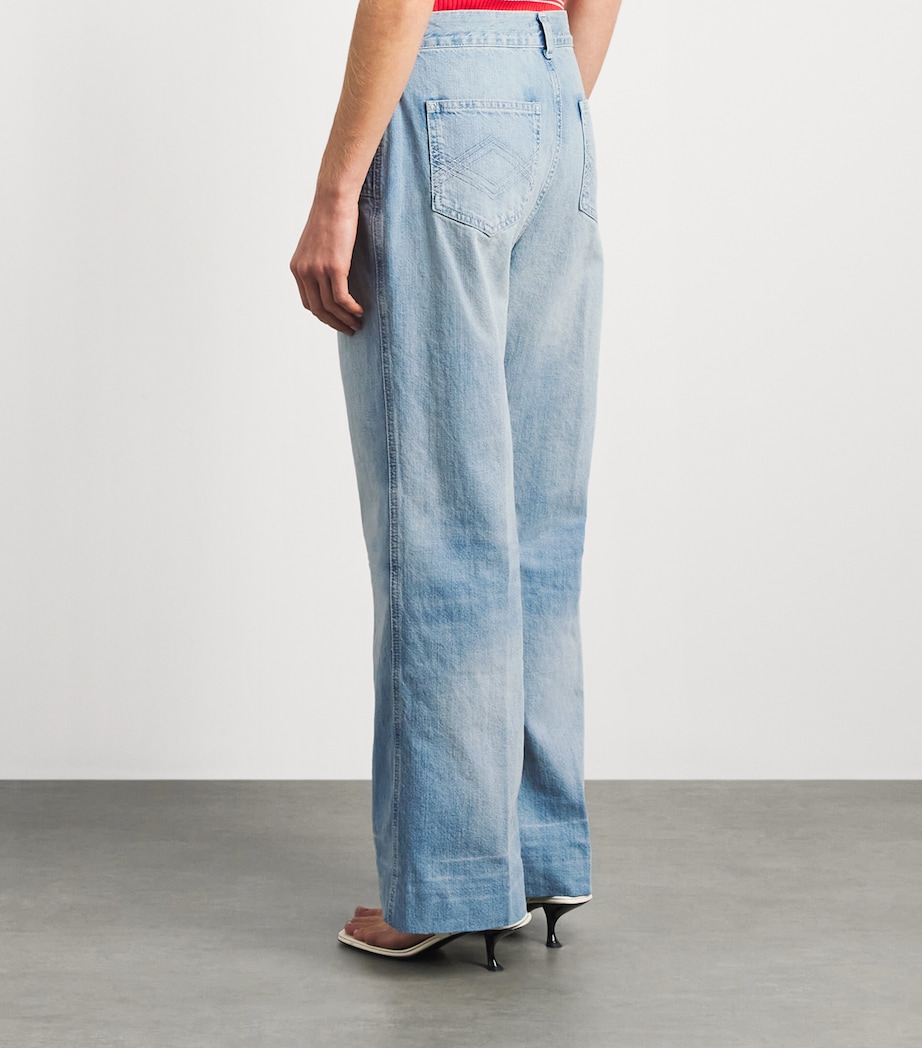 Sandro Paris Womens Zipped-Pocket Wide-Leg Jeans Blue Jean Image 5