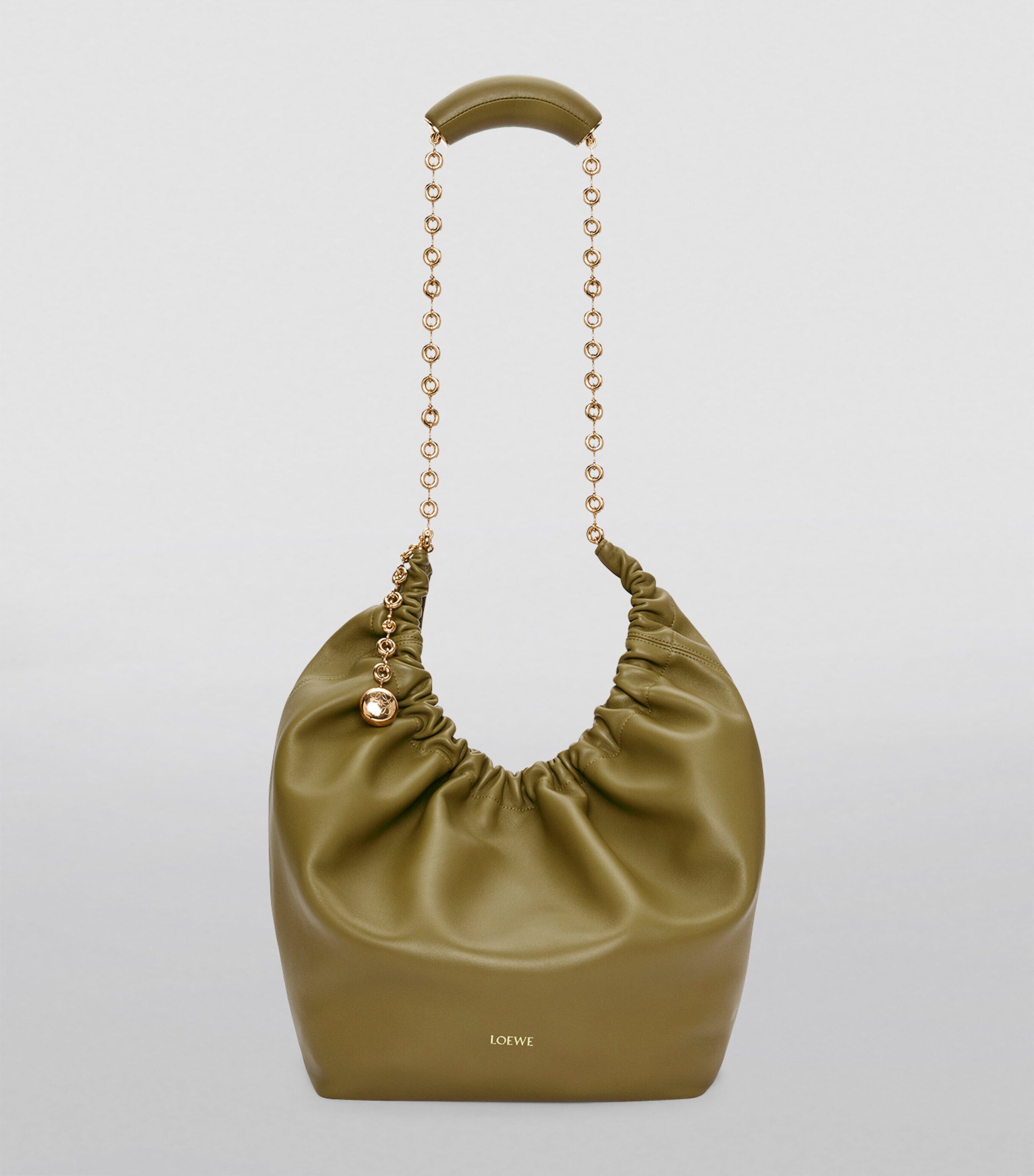 Medium Leather Squeeze Top-Handle Bag OLIVE Image 7