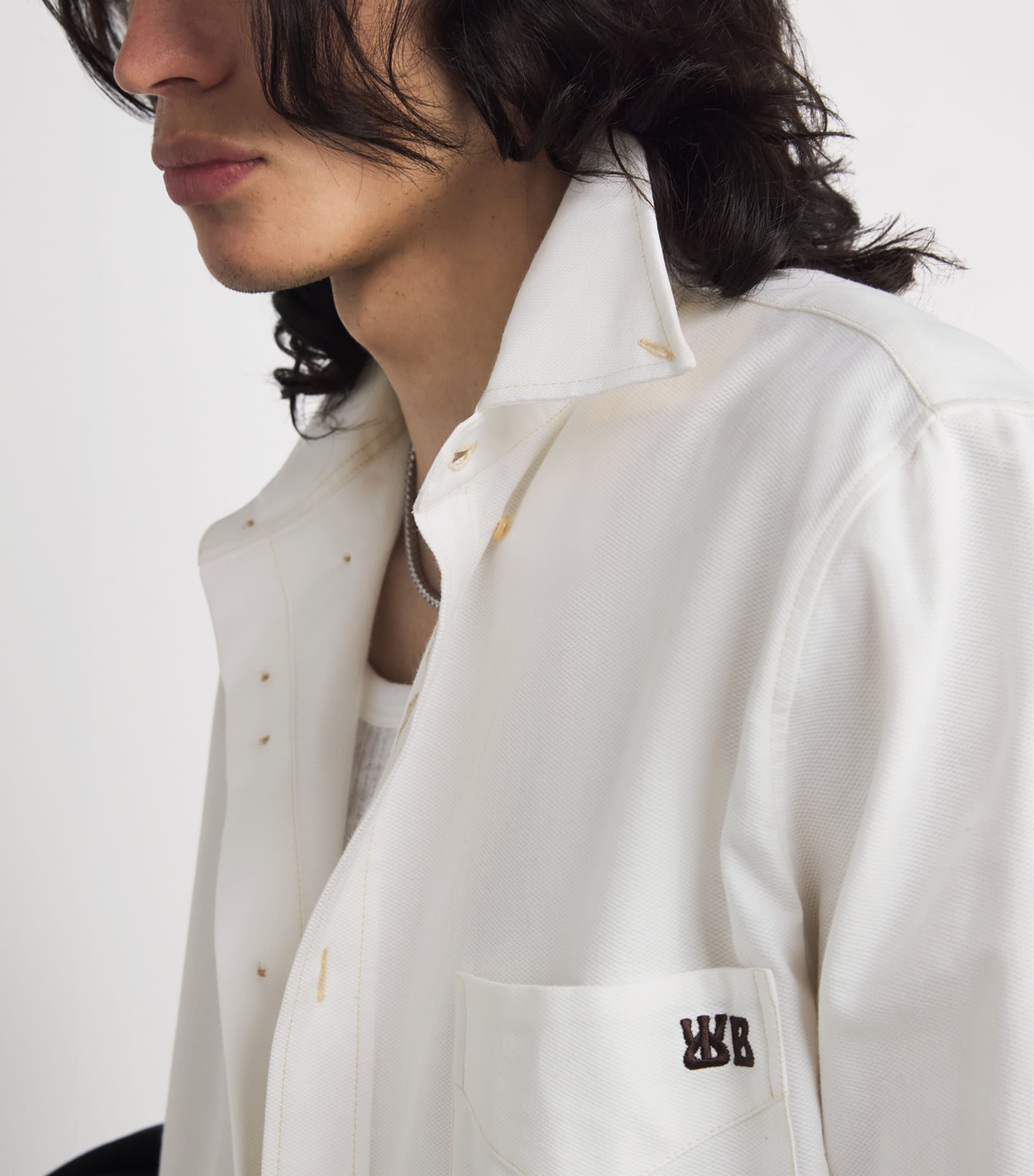 Wales Bonner Mens Cotton Embroidered Isaac Shirt White Image 3