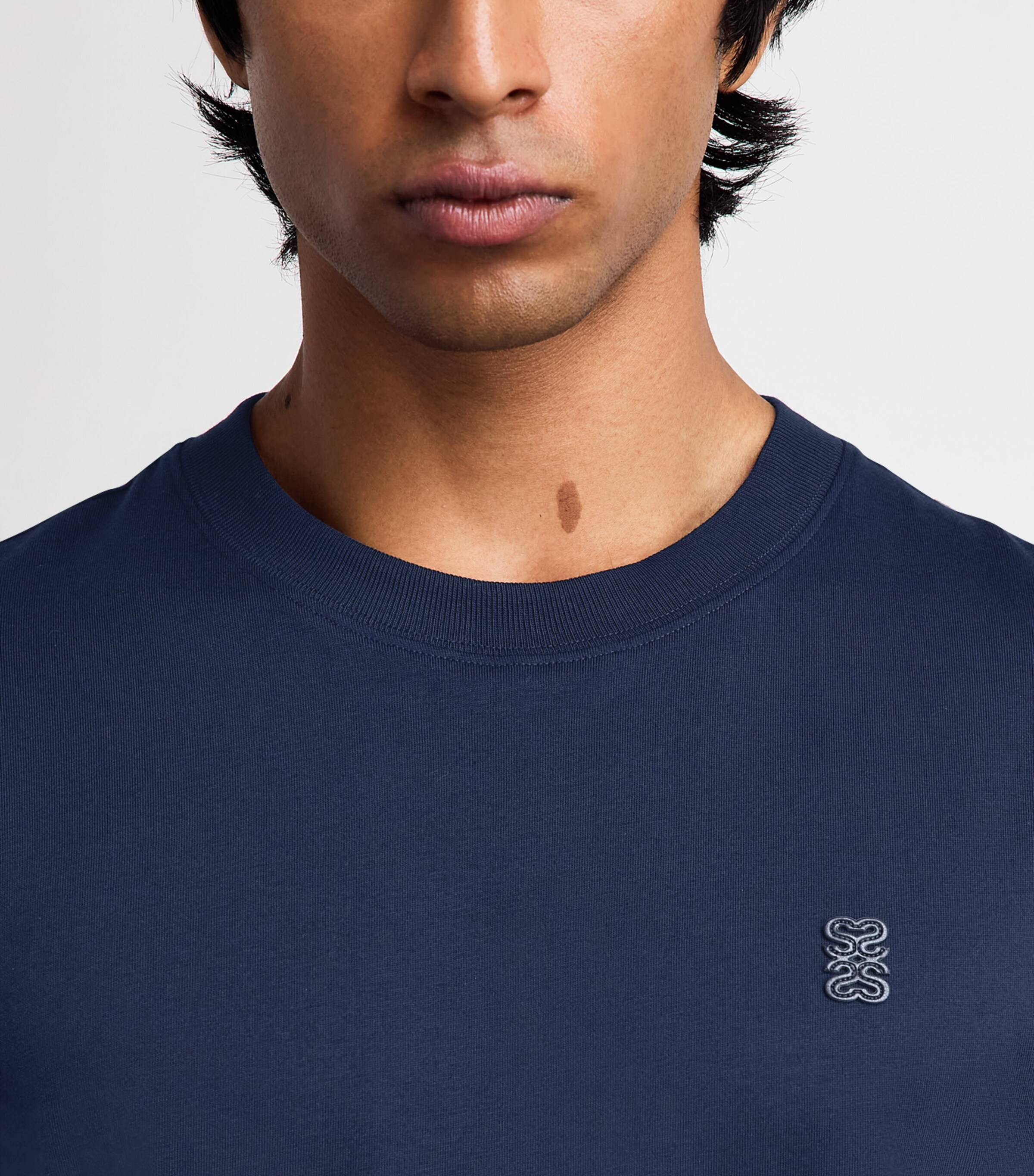 Sandro Paris Mens Cotton Logo-Patch T-Shirt Royal Blue Image 3