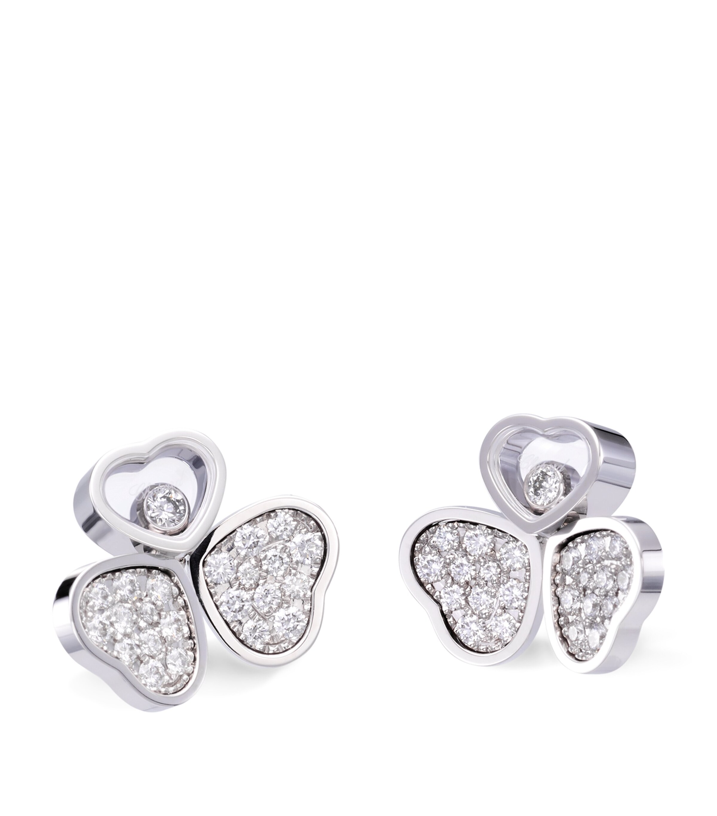 White Gold and Diamond Happy Hearts Wings Earrings 18K WHITE GOLD Image 2