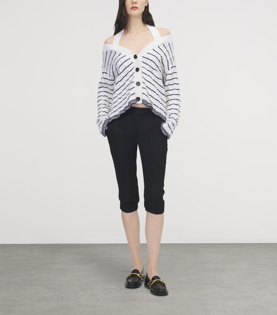 McQueen Womens Striped Off-the-Shoulder Cardigan Image 2