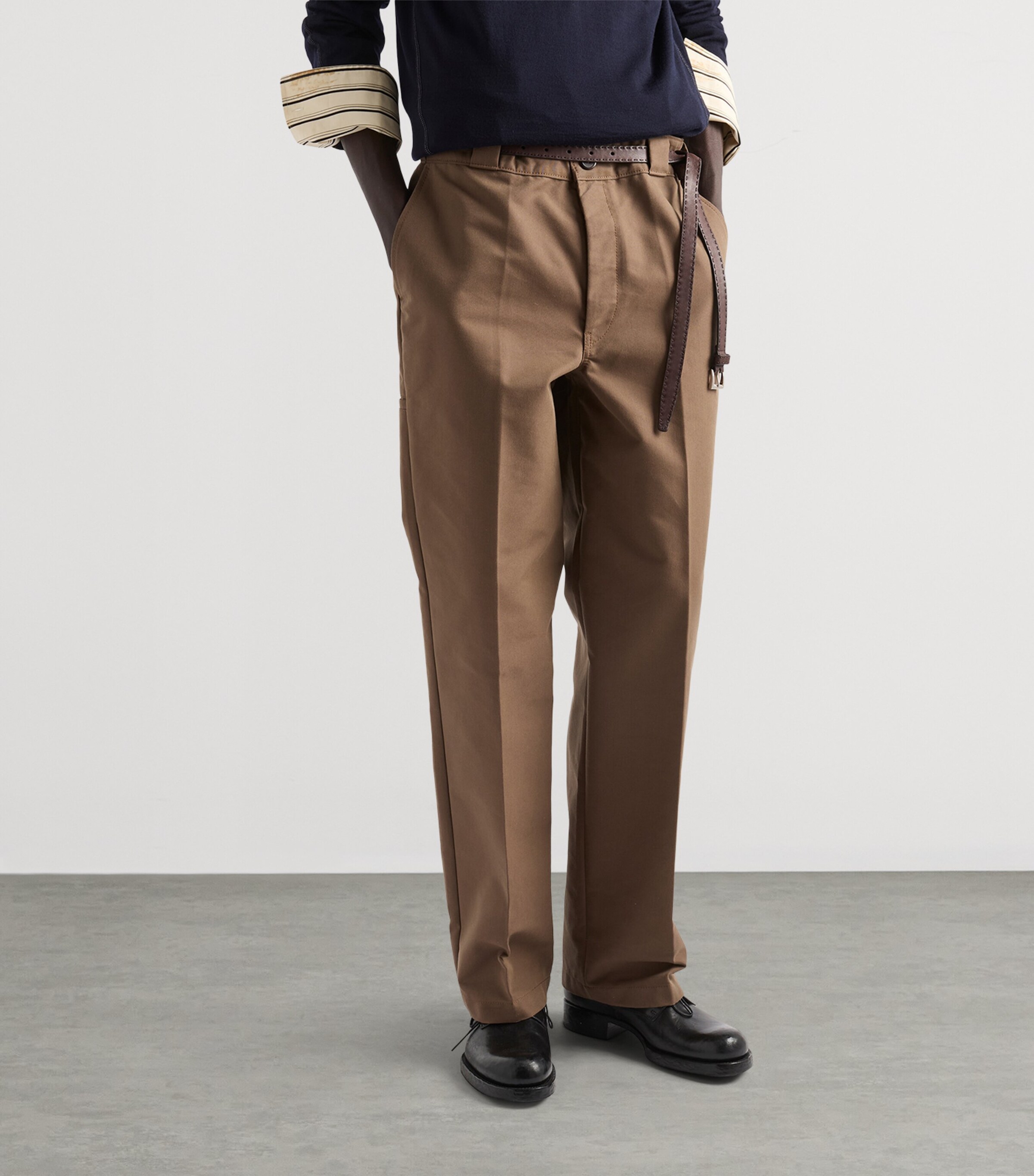 Prada Mens Canvas Relaxed Trousers Brown Image 3