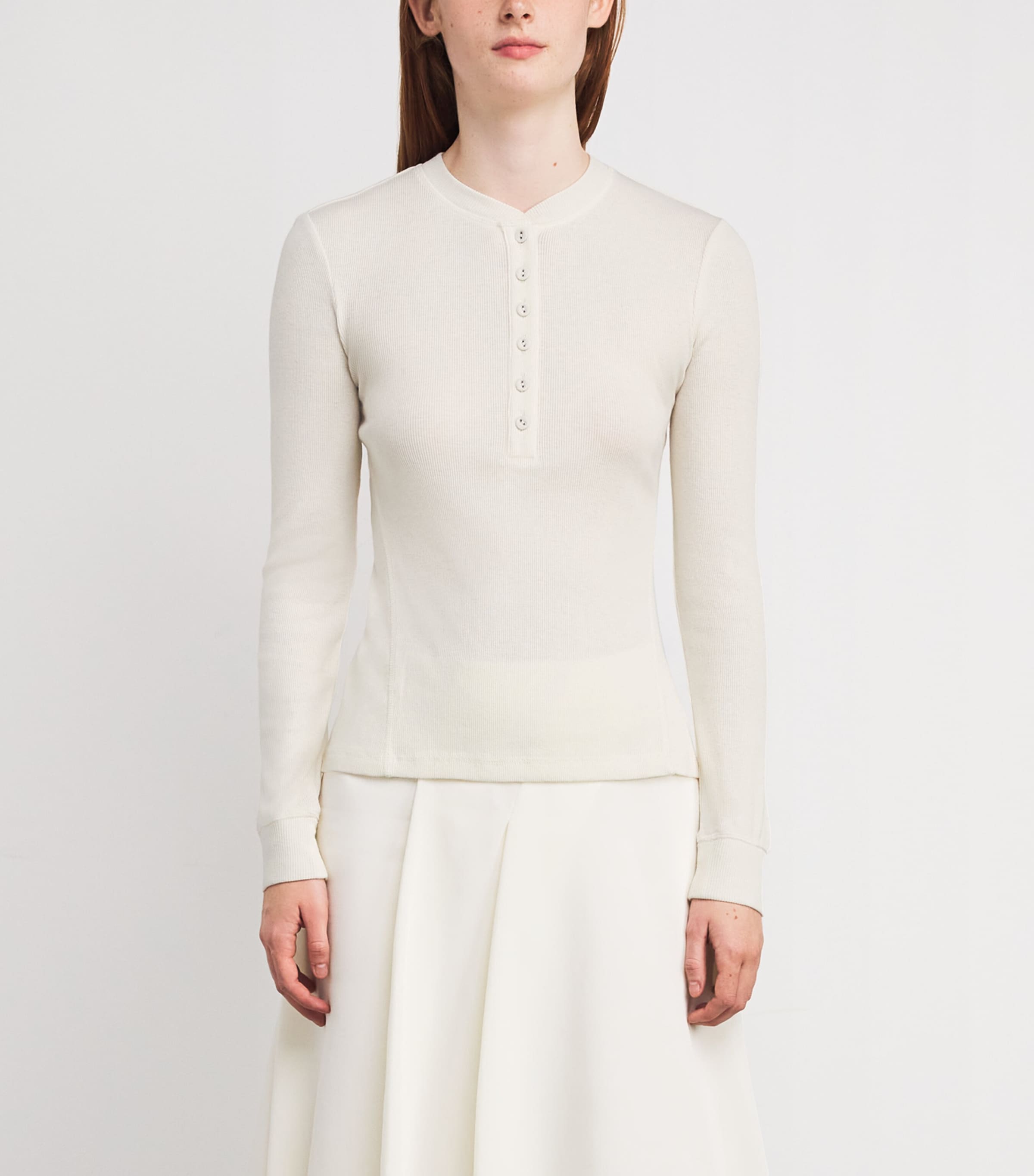 Long-Sleeve Henley Top WOOL WHITE Image 3