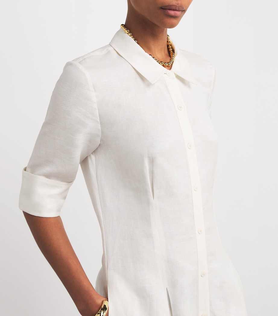 Linen-Blend Claudine Midi Shirt Dress WHITE Image 4