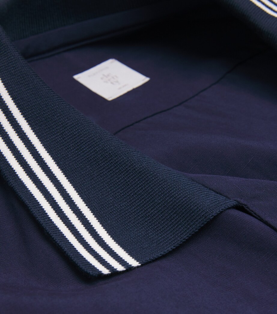 Eleventy Mens Stripe-Collar Bowling Shirt Blu Image 6