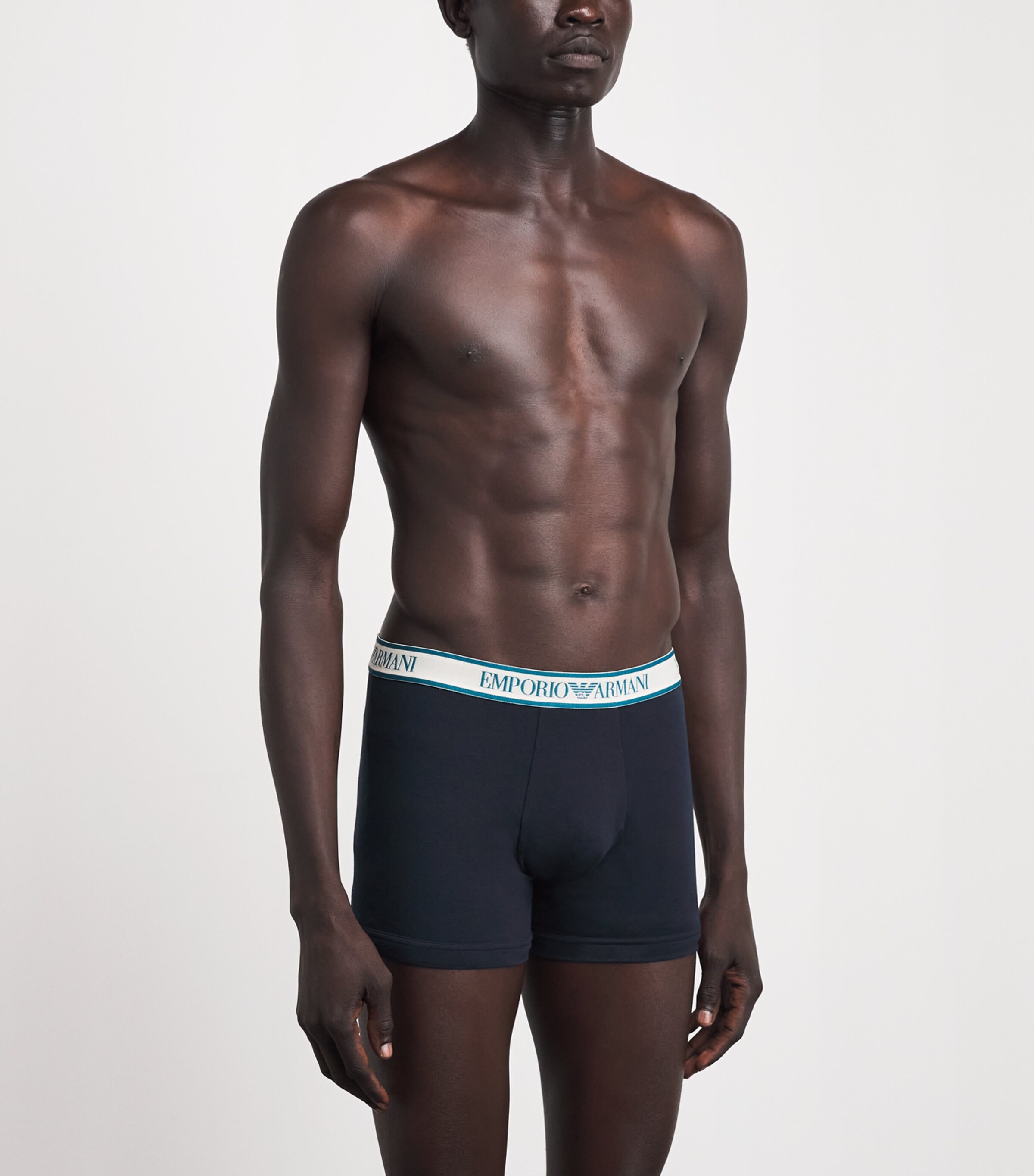 Emporio Armani Mens Stretch-Cotton Logo Boxer Briefs (Pack of 3) Blu/octan Image 2