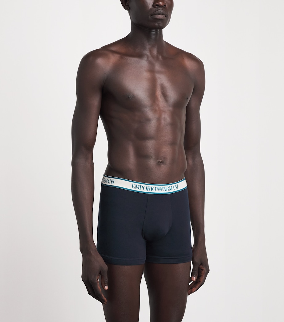 Emporio Armani Mens Stretch-Cotton Logo Boxer Briefs (Pack of 3) Blu/octan Image 2