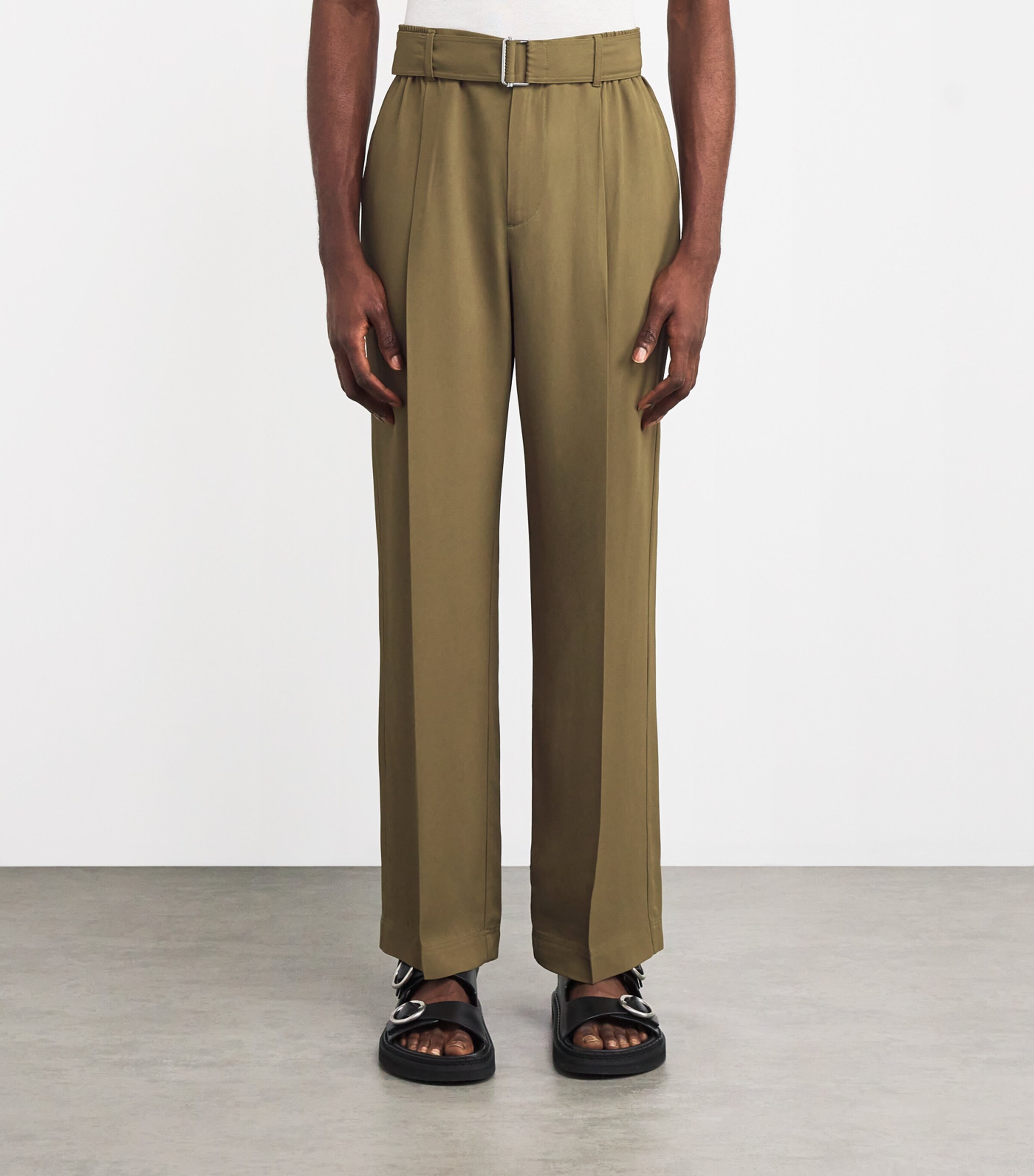 Simkhai Mens Belted Relaxed Elvis Trousers Olive Image 3