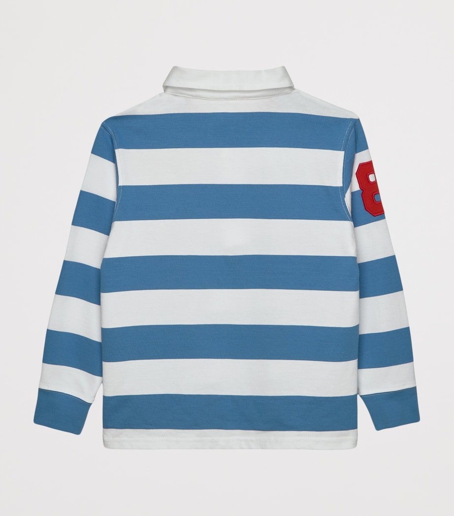Trotters Cotton Nicholas Rugby Shirt (2-5 Years) Denim Blue/white Str Image 2