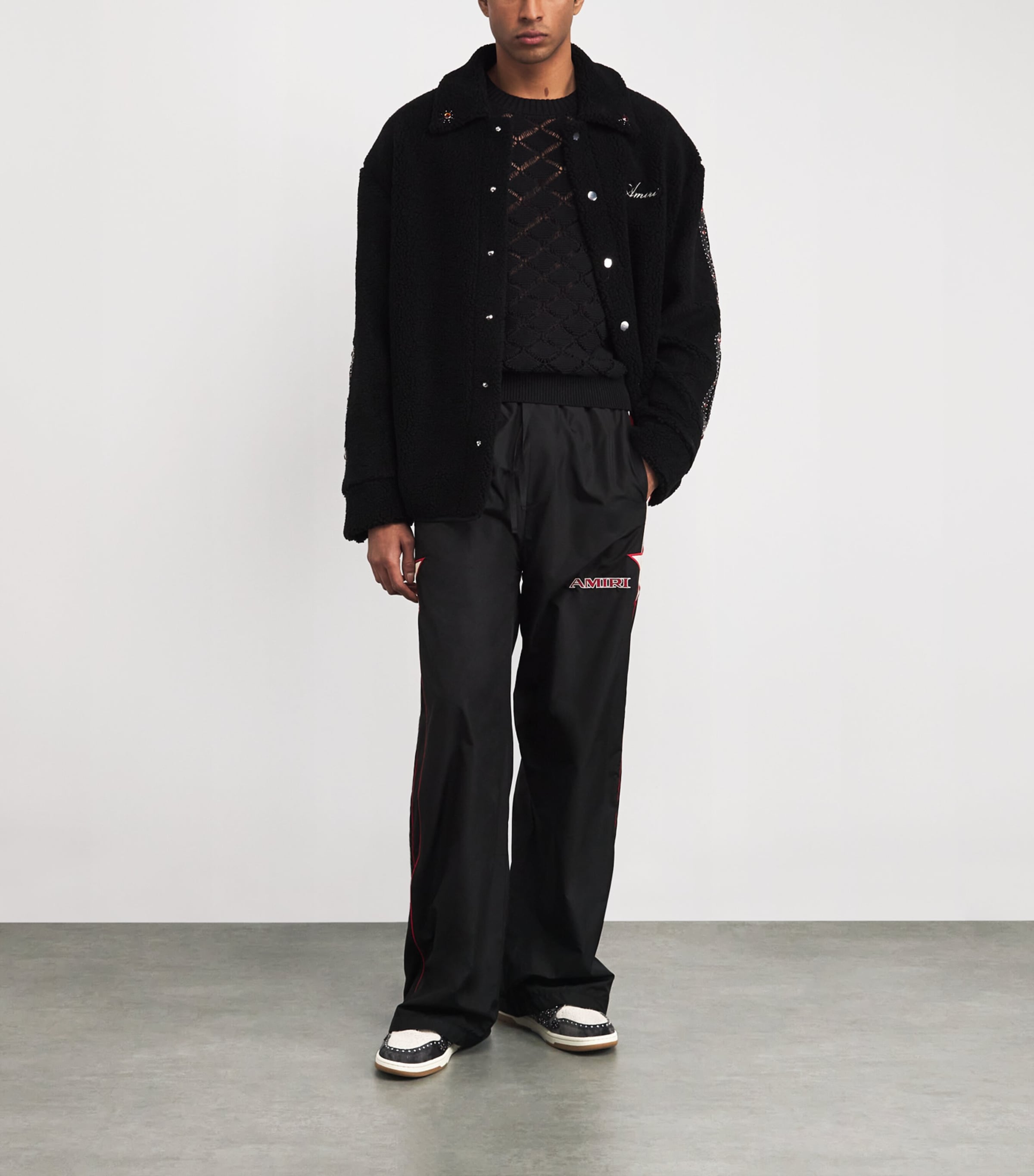 Denim-Suede Studded Skel Sneakers BLACK Image 6