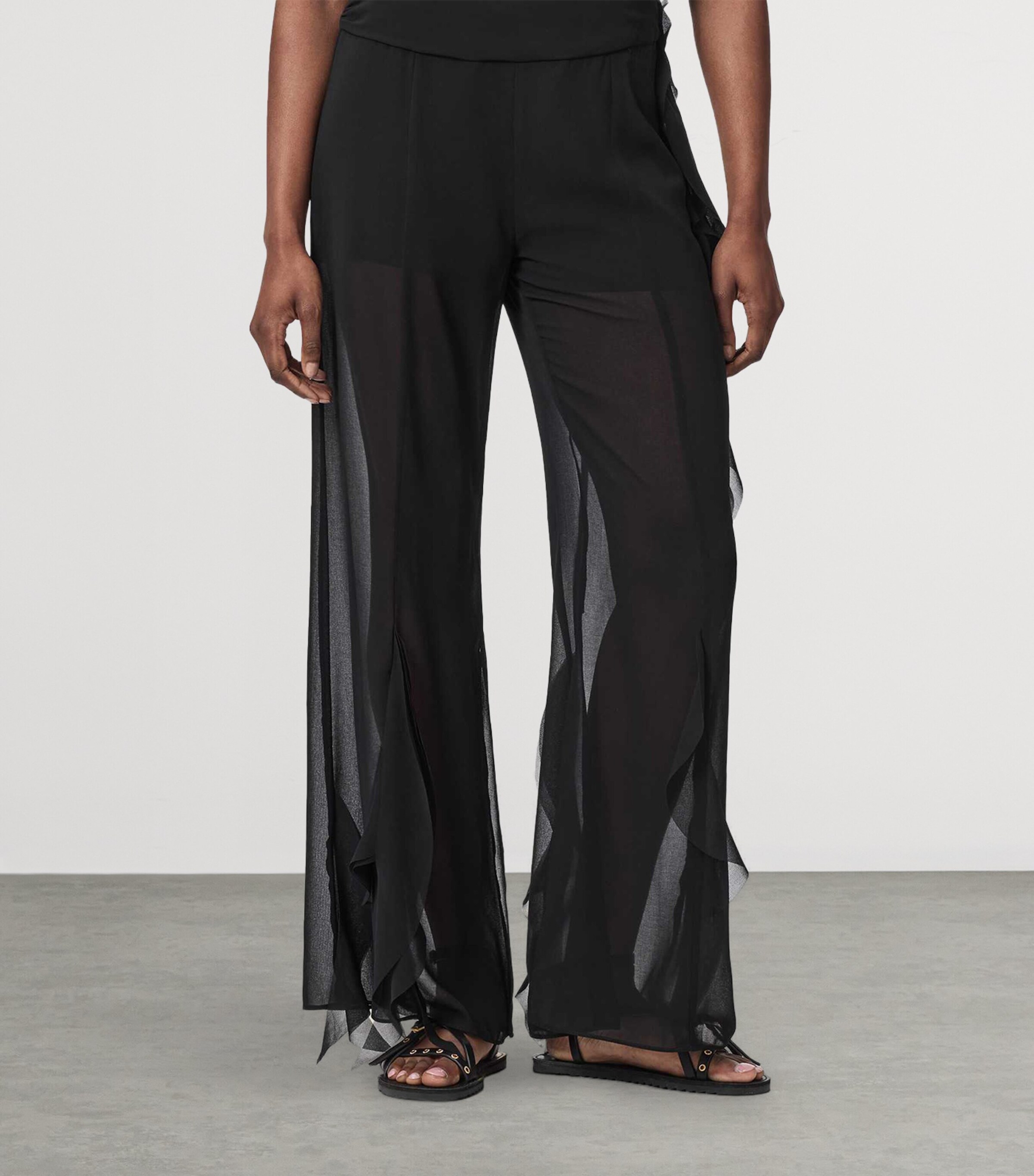 AllSaints Womens Frill-Trim Minna Trousers Black Image 3