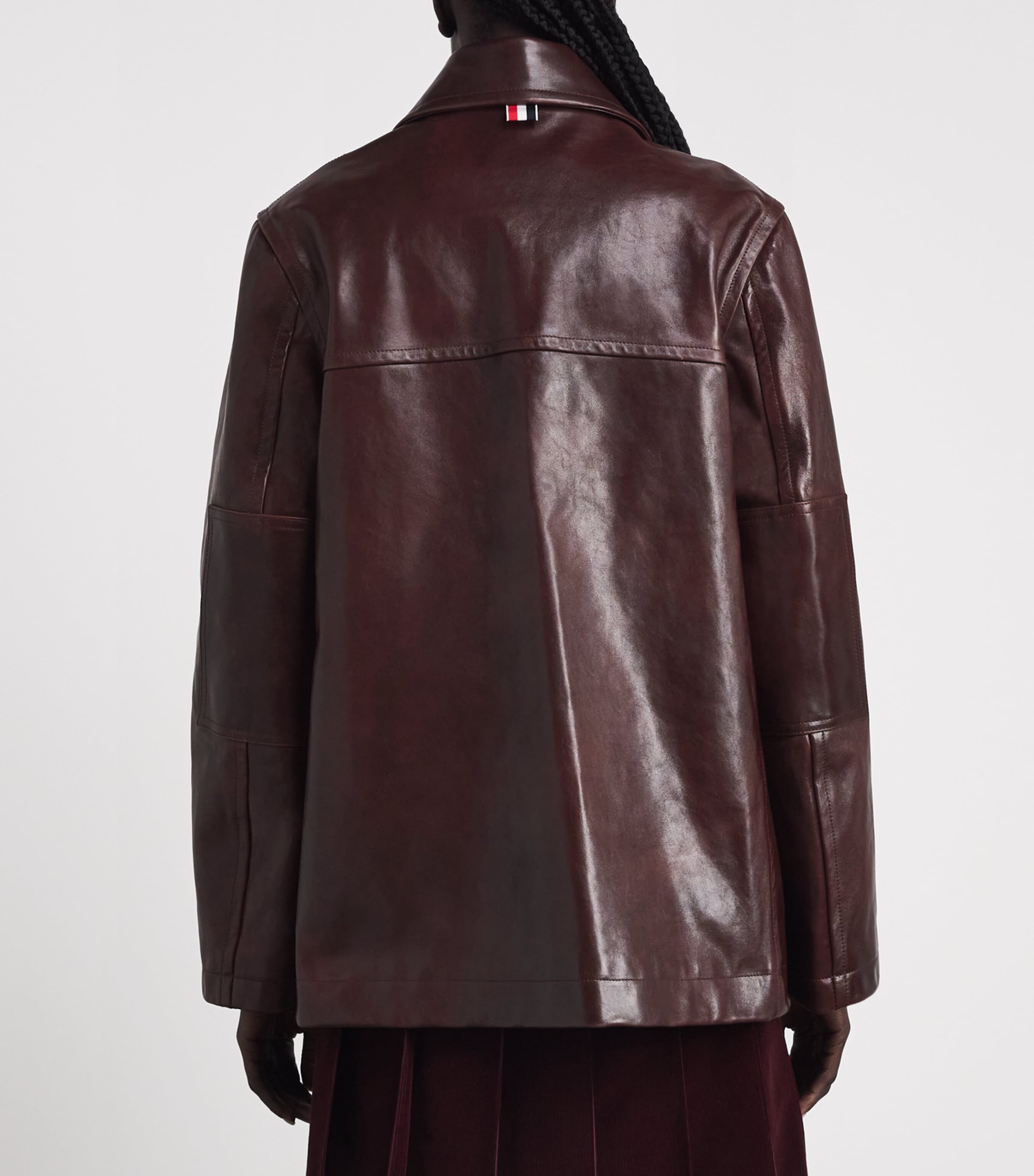 Thom Browne Womens Dockside Leather Coat Burgundy Image 5