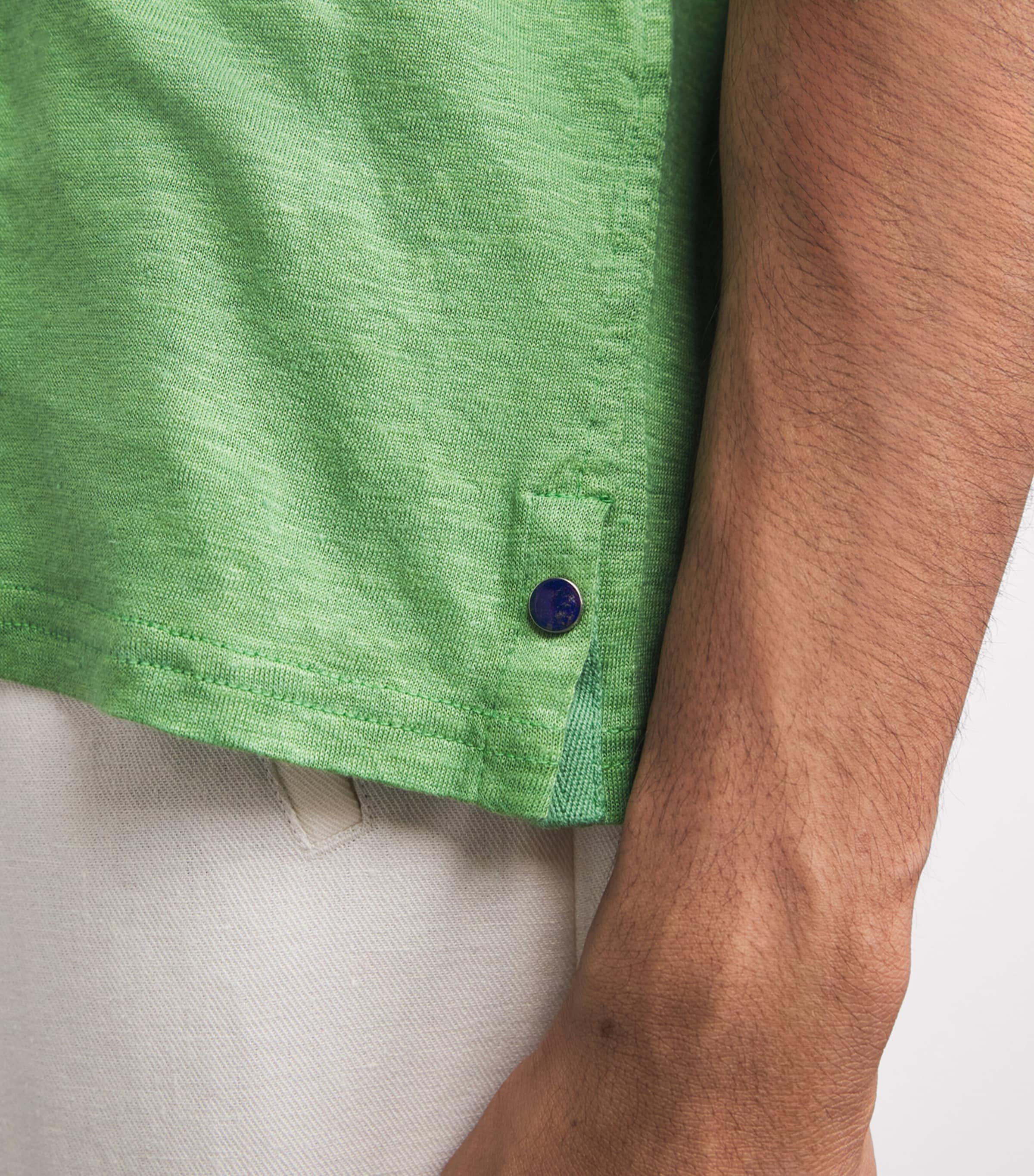GOD'S TRUE CASHMERE Mens Linen Signature T-Shirt Lapis Lazuli Image 3