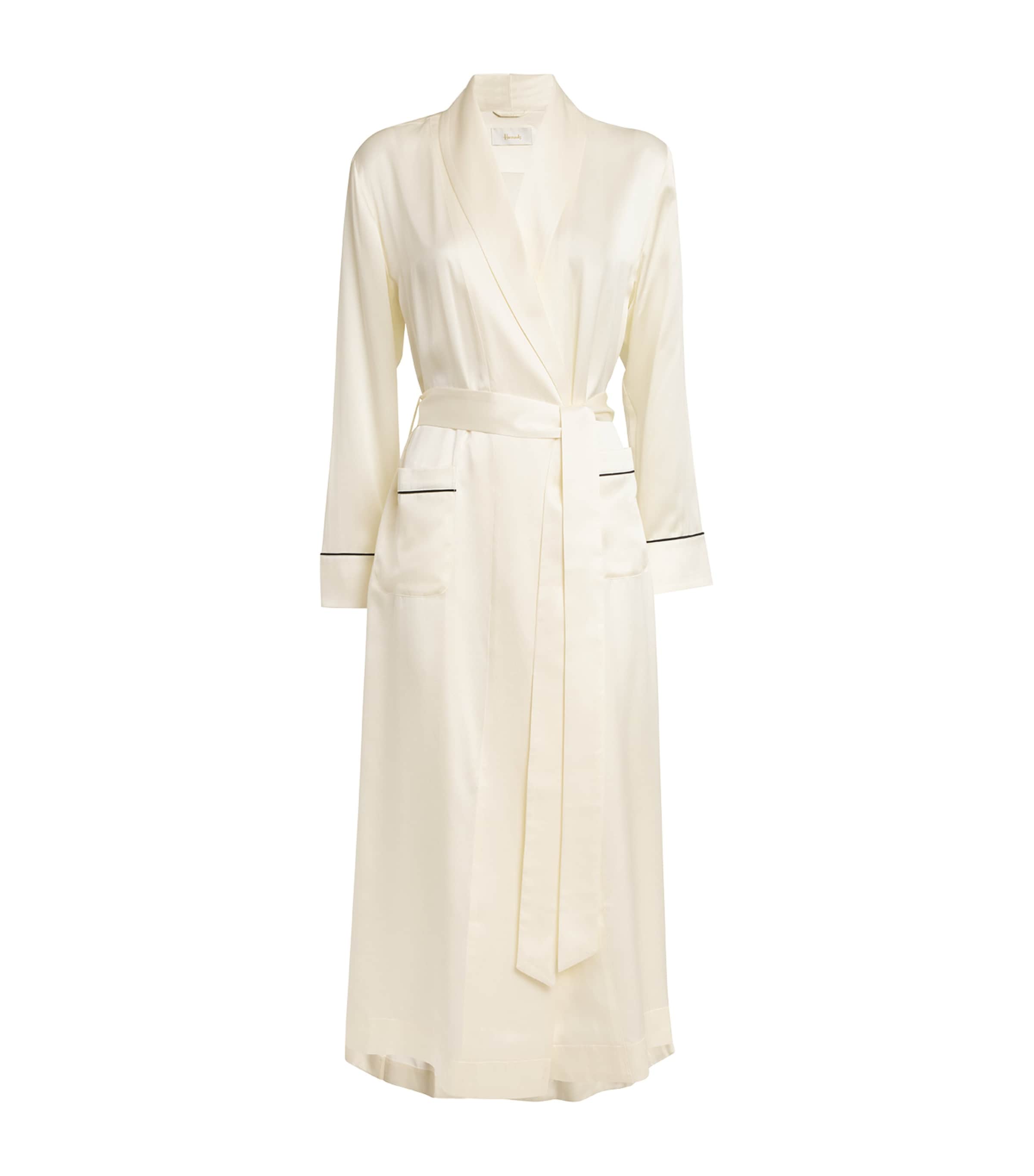 Harrods Silk Satin Robe In Ivory