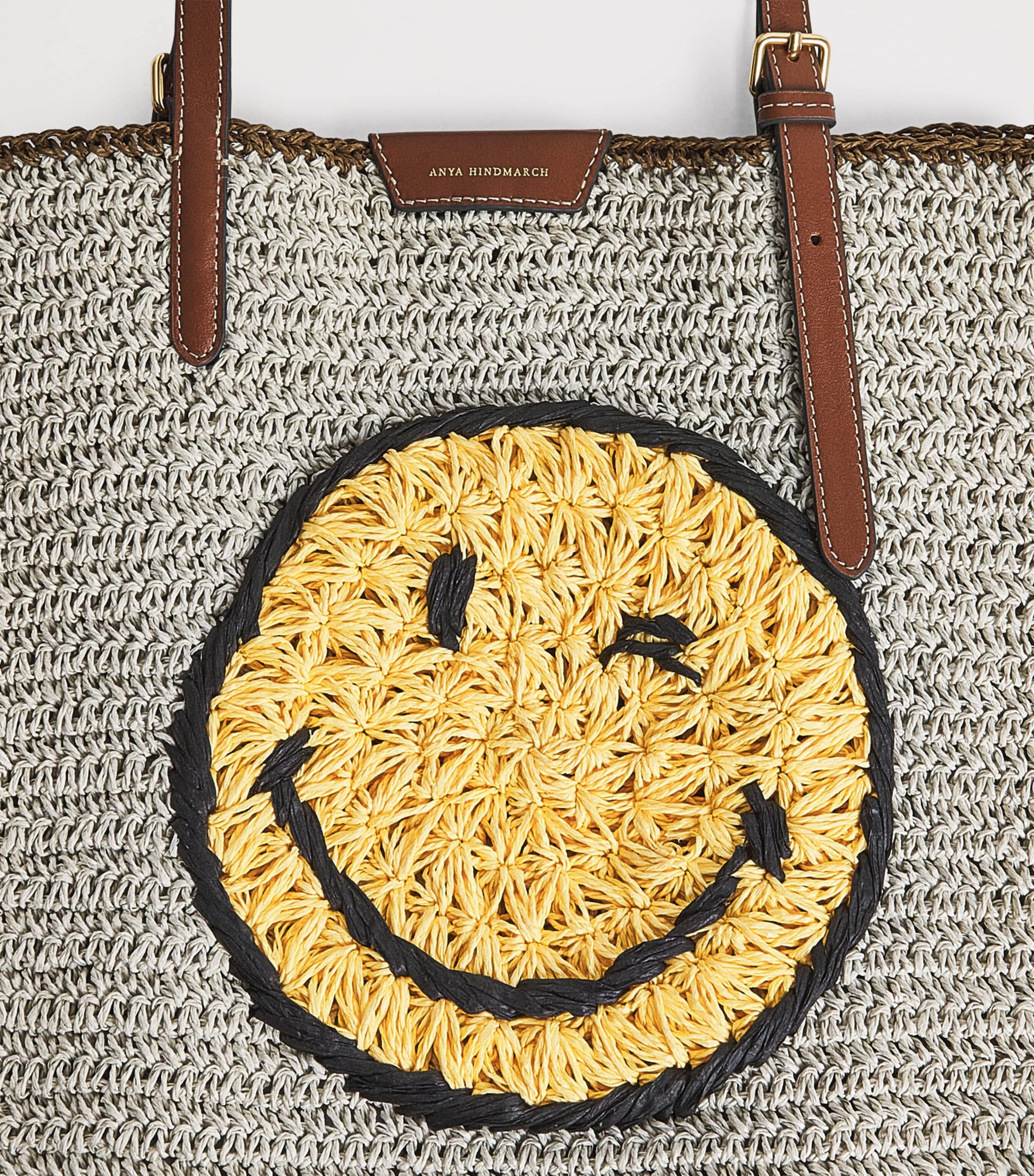Anya Hindmarch Raffia Wink Face Tote Bag | Harrods UK