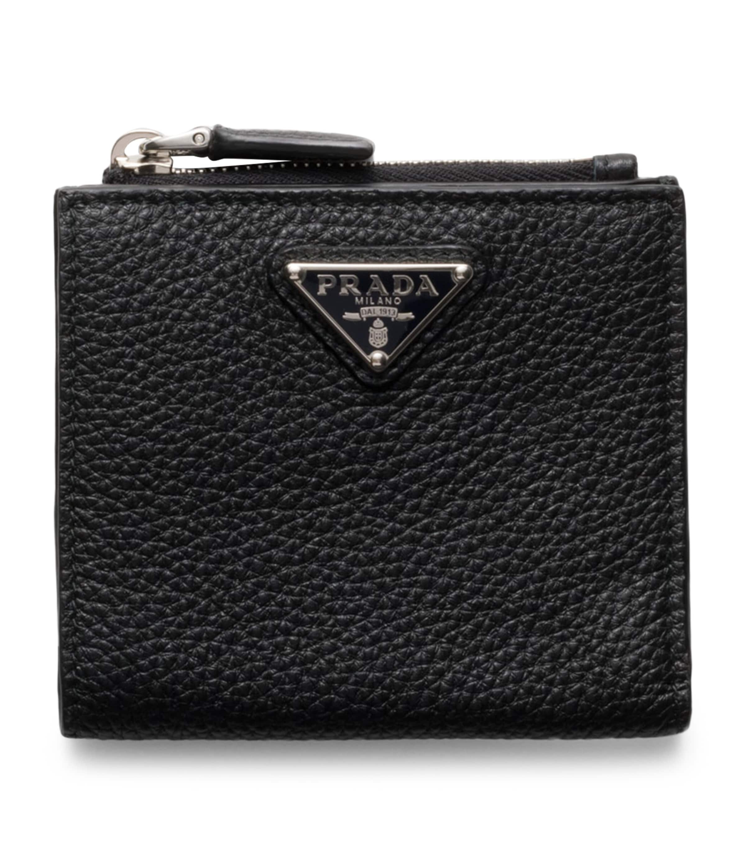 Prada Fabric Bi-fold Wallet With Clean Lines In Black