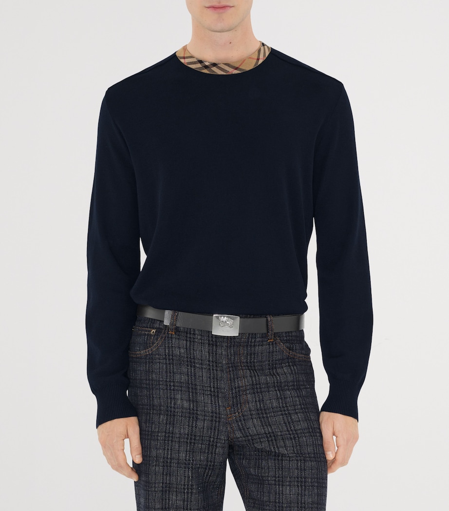 Wool Check-Trim Sweater BLACK Image 5