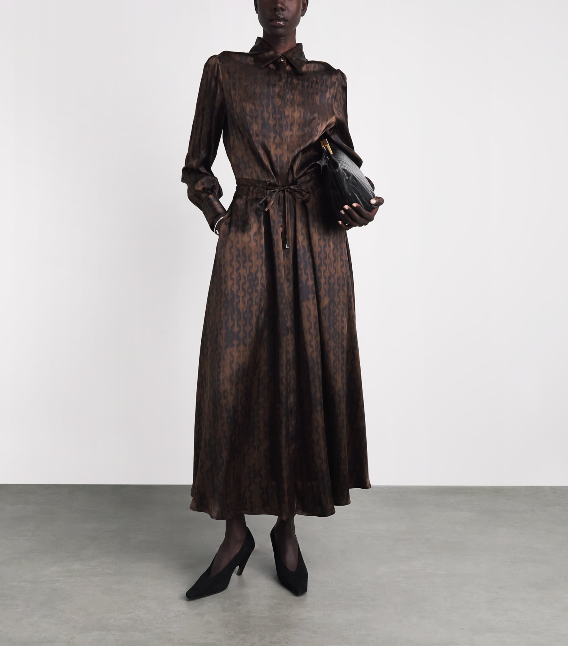 Kiton Womens Silk Printed Midi Dress Brown & Black Print Image 2