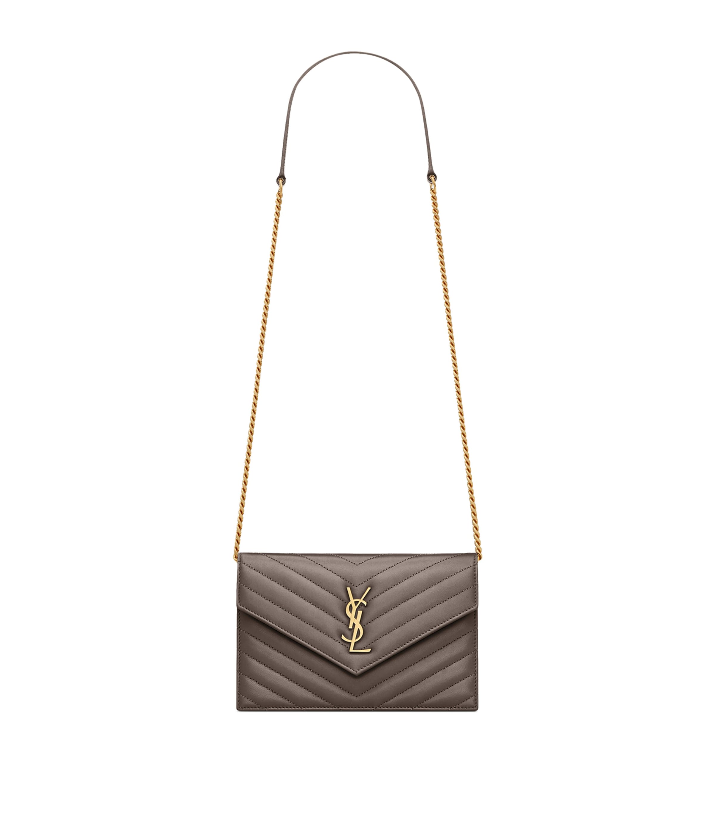 Saint Laurent Leather Envelope Chain Wallet In Gold