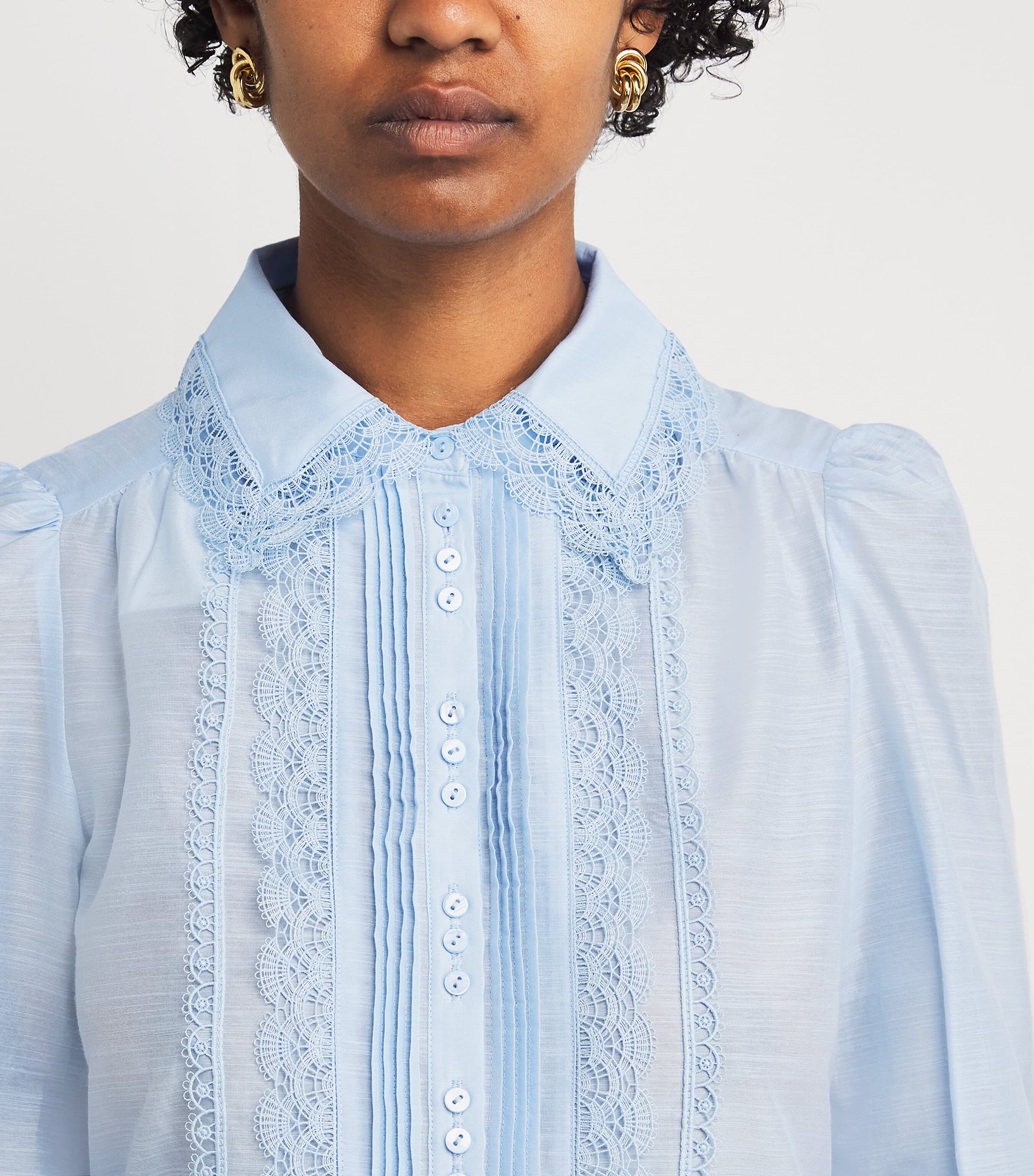 Silk-Cotton Lace-Trim Blouse CLOUD BLUE Image 6