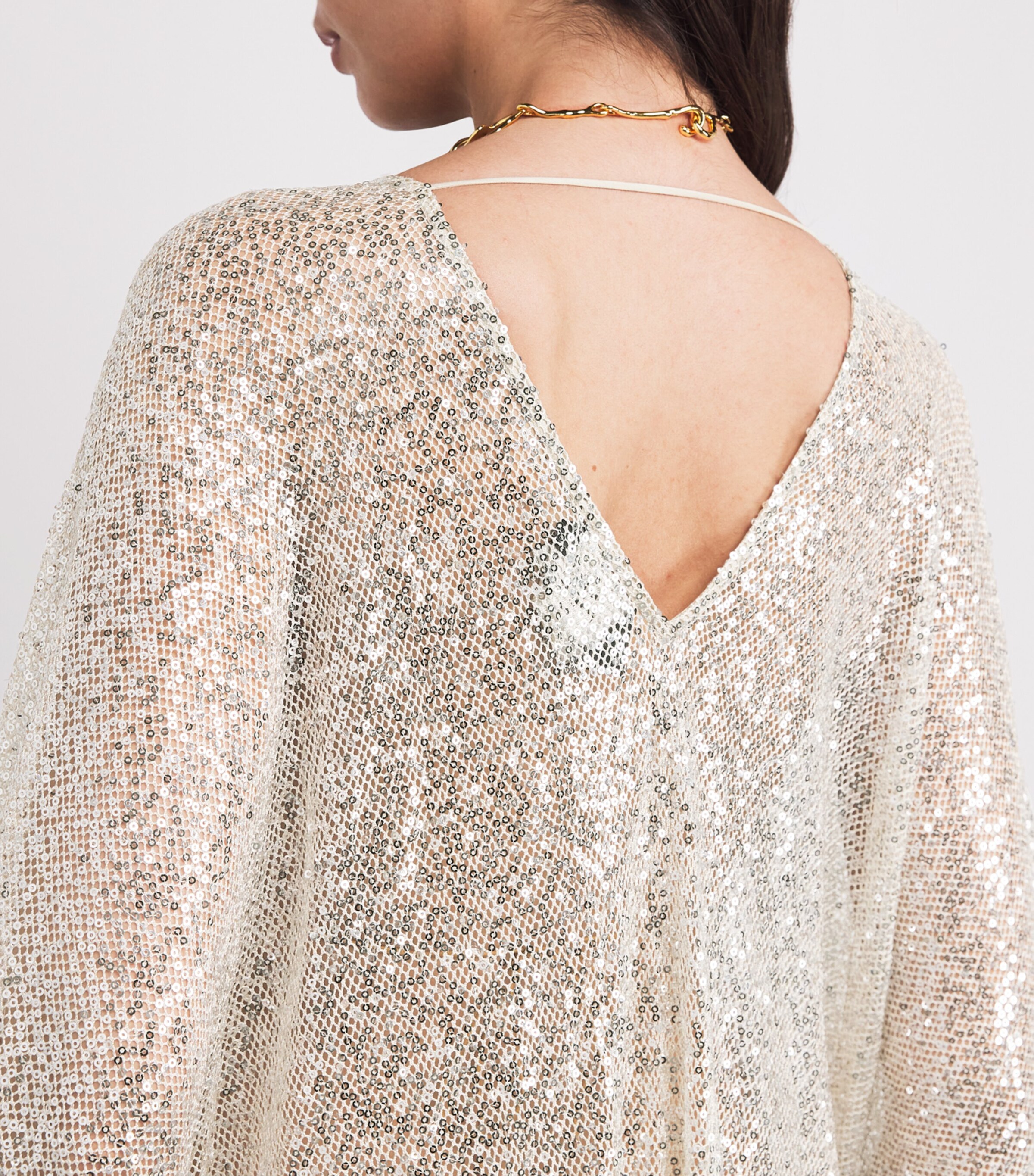 Fringe-Trim Sequinned Kaftan CHAMPAGNE Image 4