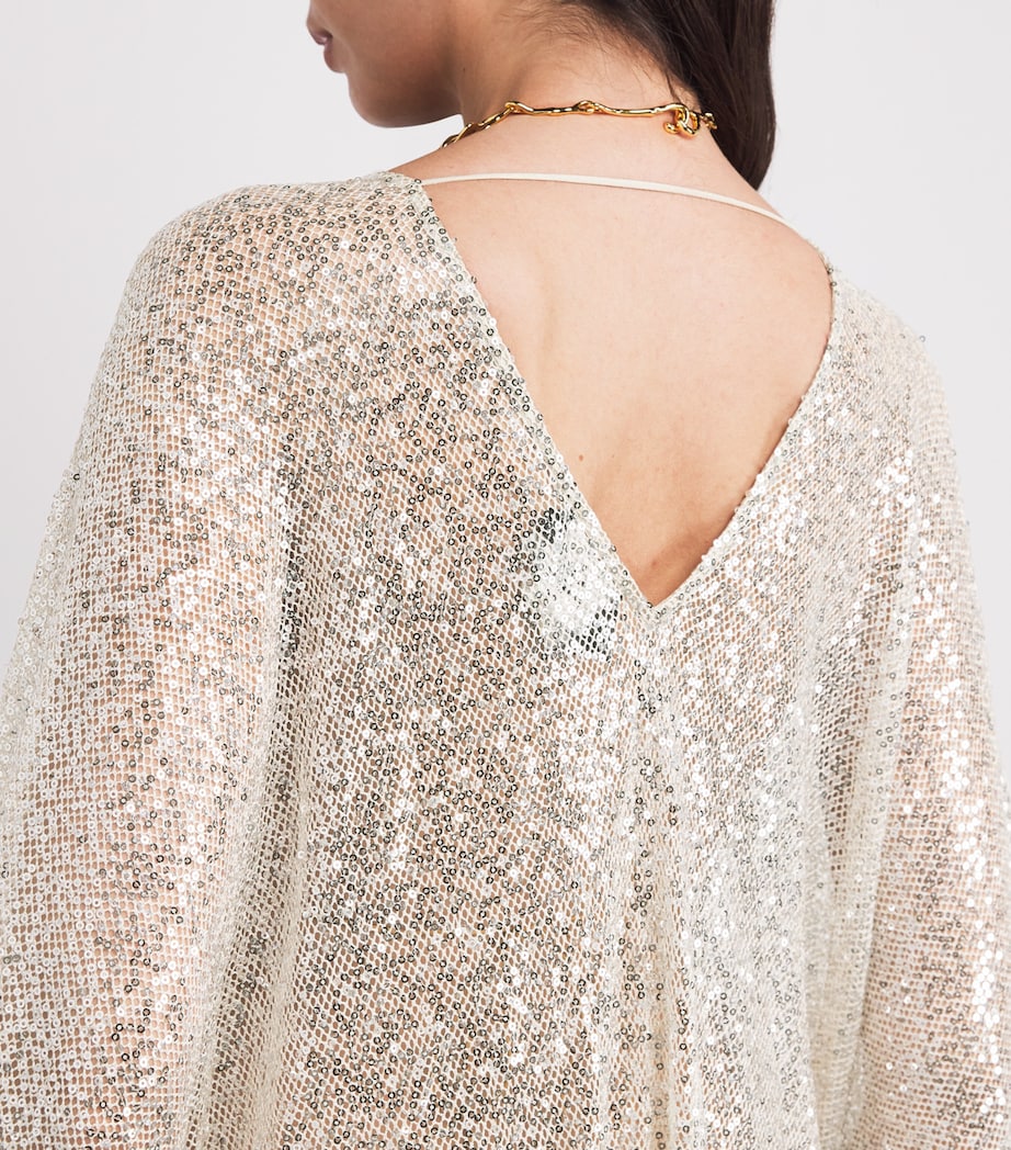 Fringe-Trim Sequinned Kaftan CHAMPAGNE Image 4