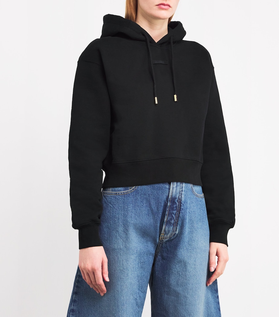 Jacquemus Womens Cotton Grosgrain Logo Hoodie Black Image 3