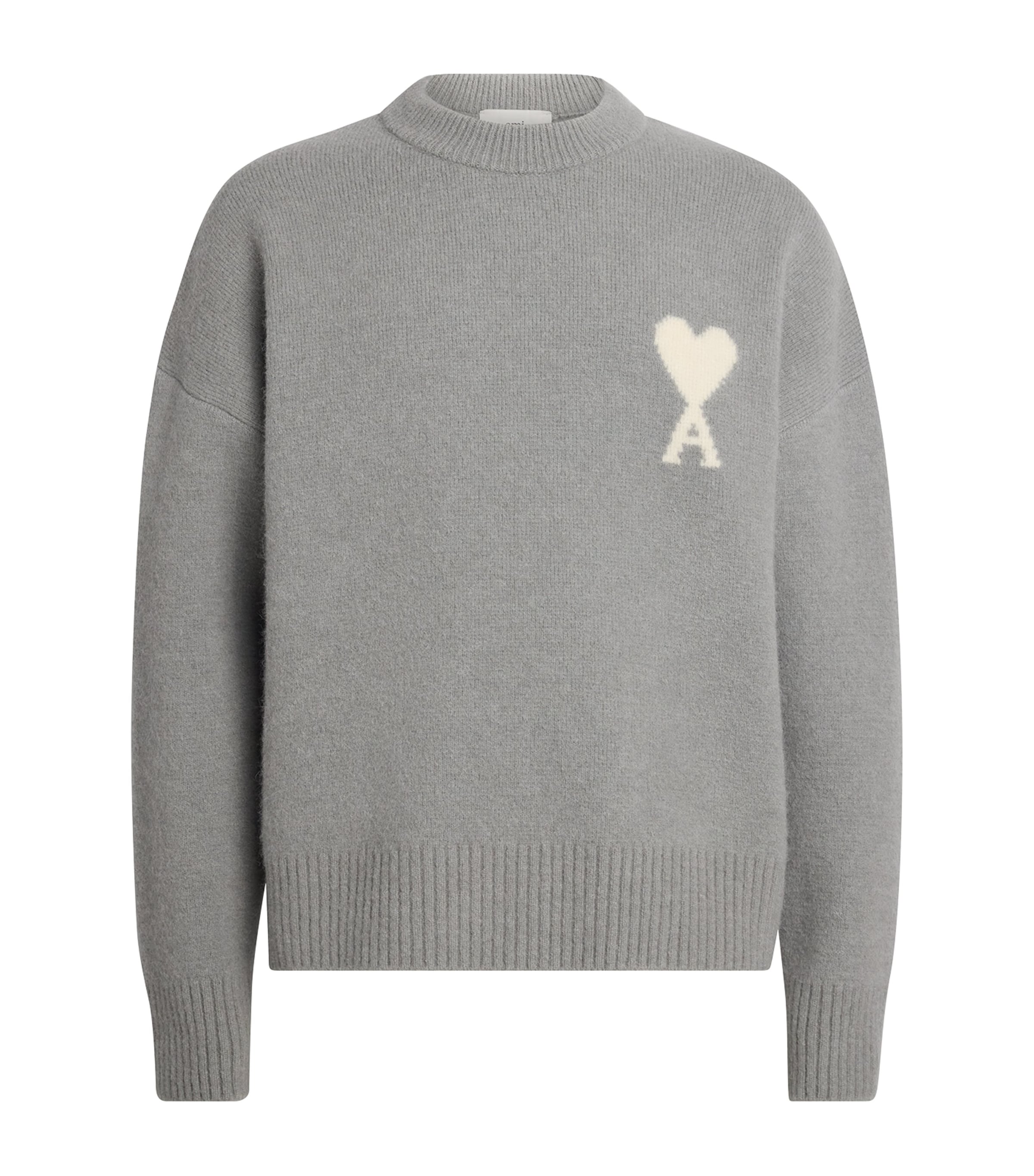 Ami Alexandre Mattiussi Ami Round Neck Sweater With Logo Detail And Ribbed Finishes In Gray