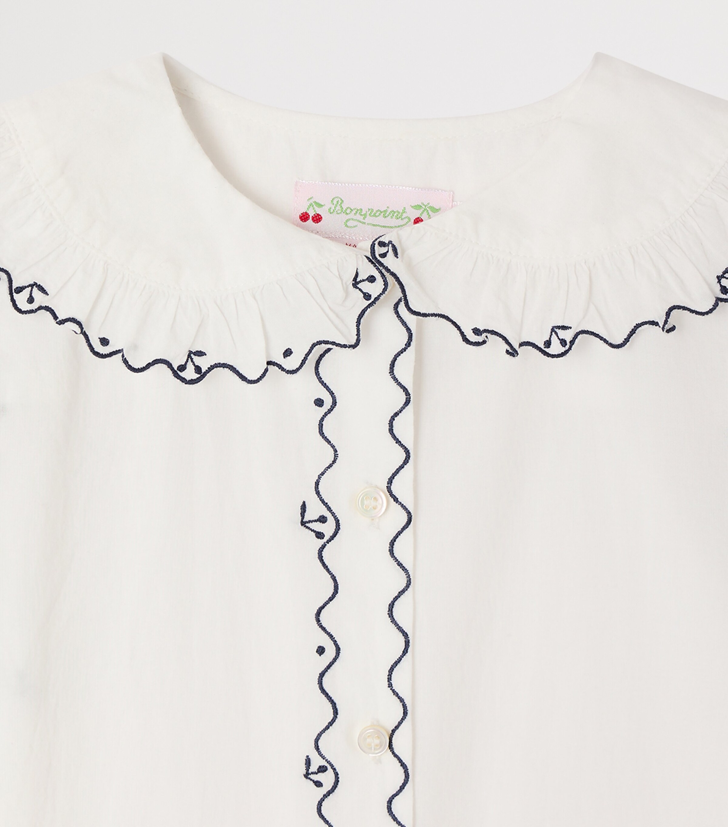 Bonpoint Cotton Embroidered Blouse (4-8 Years) Upb Blanc Lait Image 3