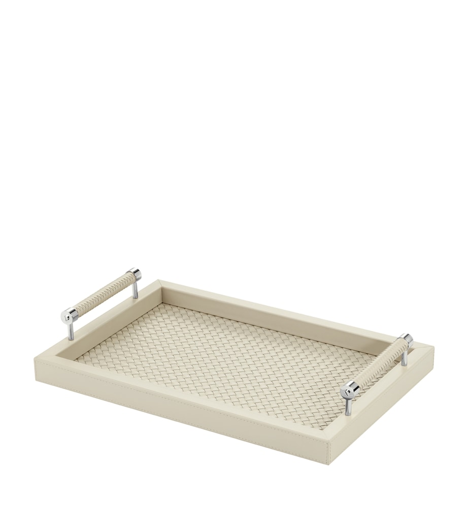 Leather Woven Diana Tray (46cm x 31cm) IVORY Image 1