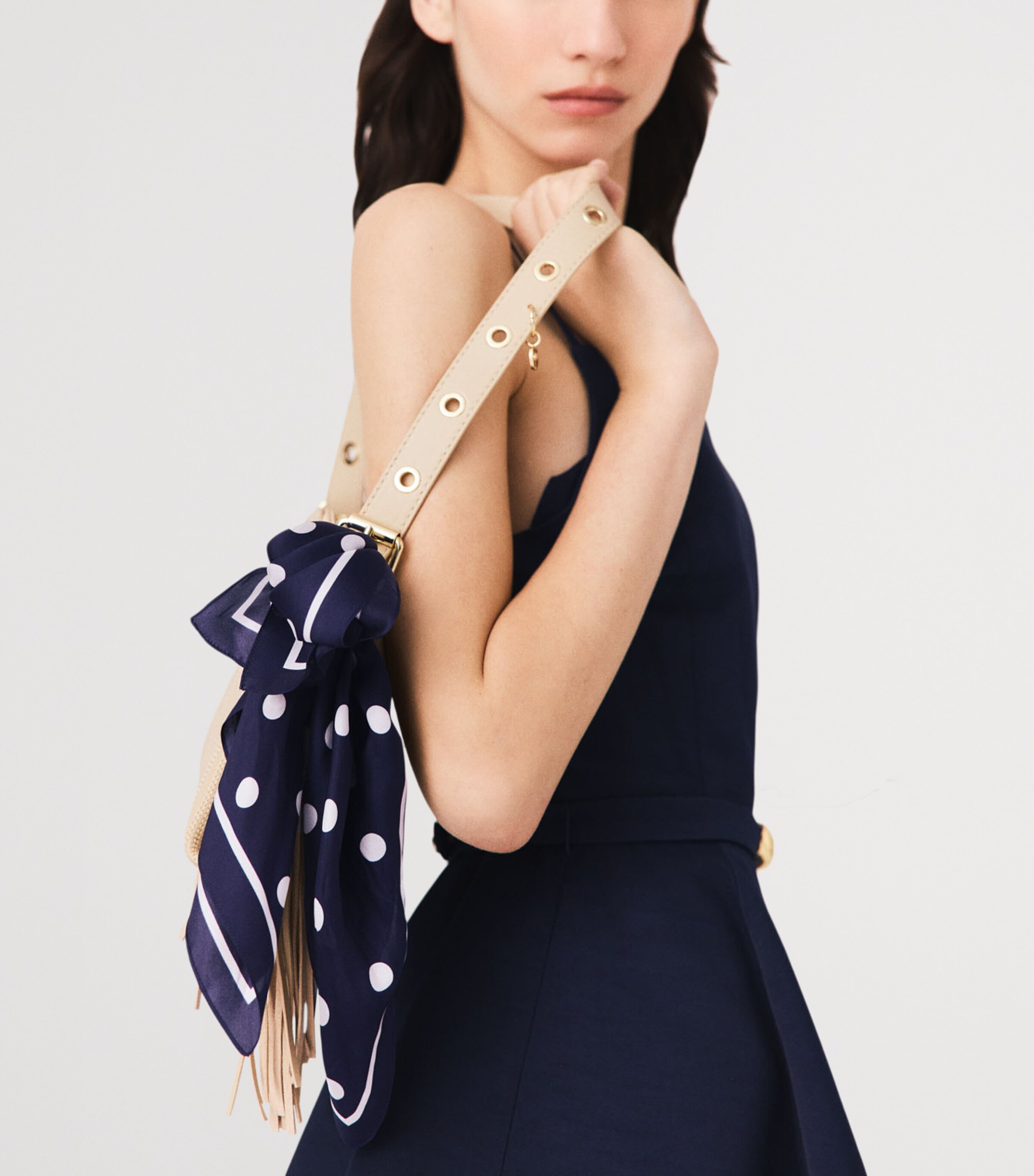Maje Silk Polka-Dot Scarf Navy Dots Print Image 7