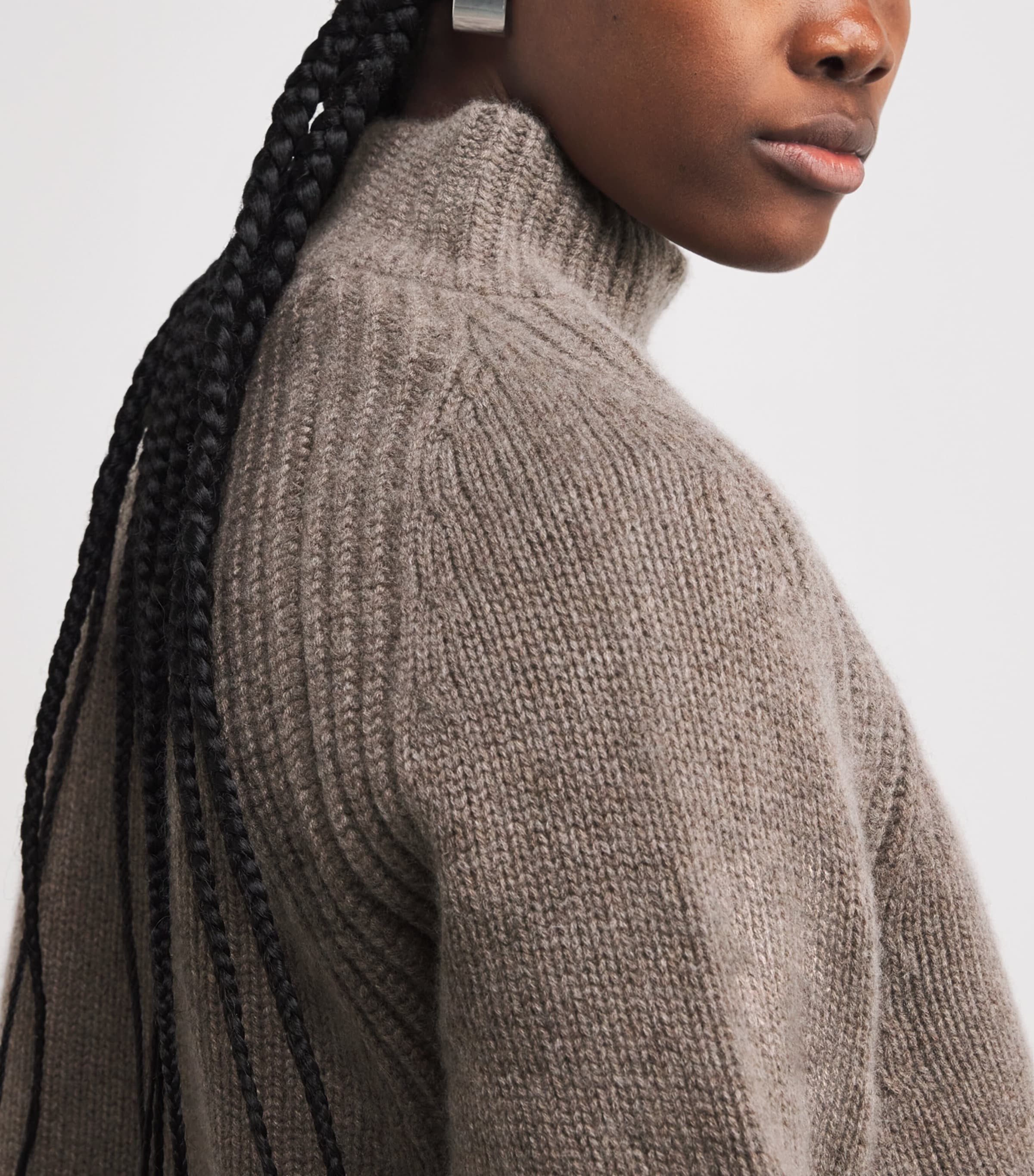 Cashmere High-Neck Sweater PEBBLE BROWN Image 6