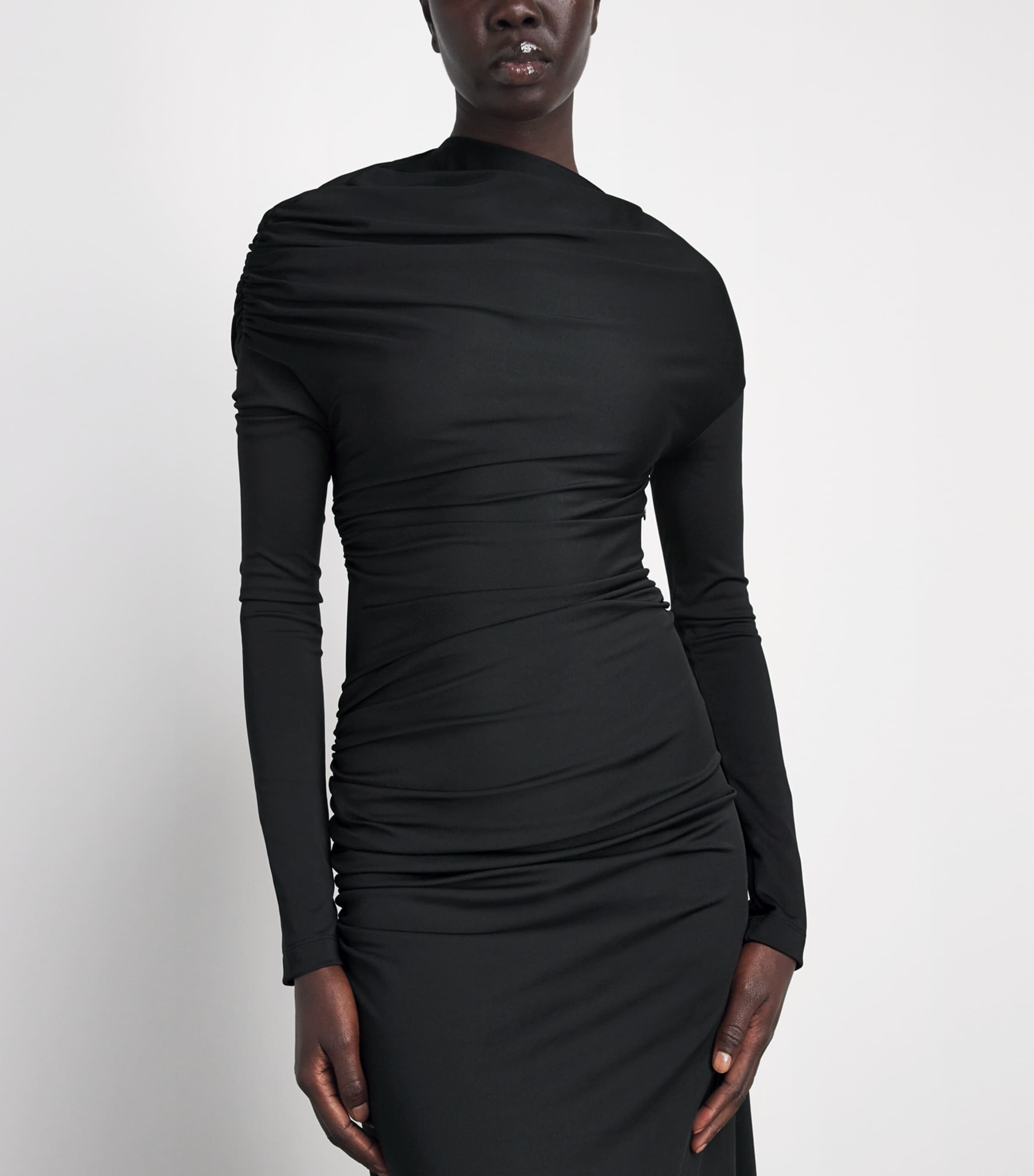 Victoria Beckham Womens Gathered Shoulder-Drape Long-Sleeve Gown Black Image 3