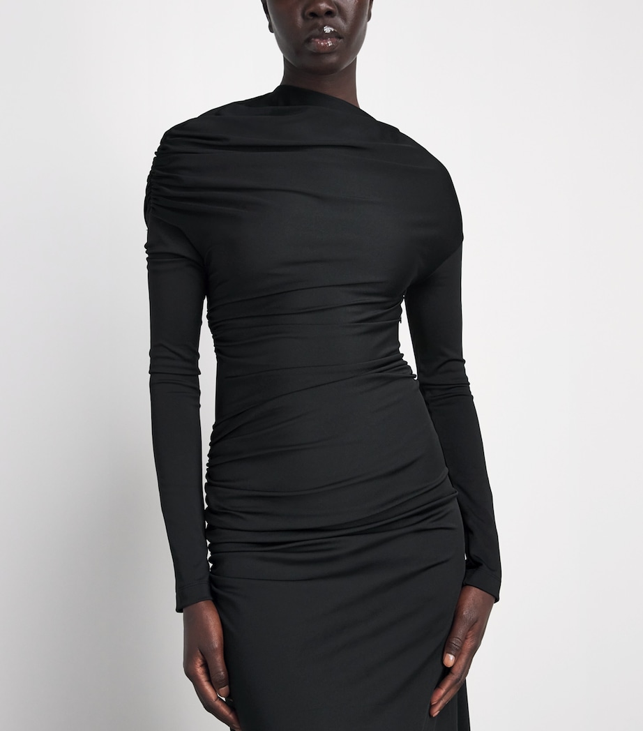 Victoria Beckham Womens Gathered Shoulder-Drape Long-Sleeve Gown Black Image 3