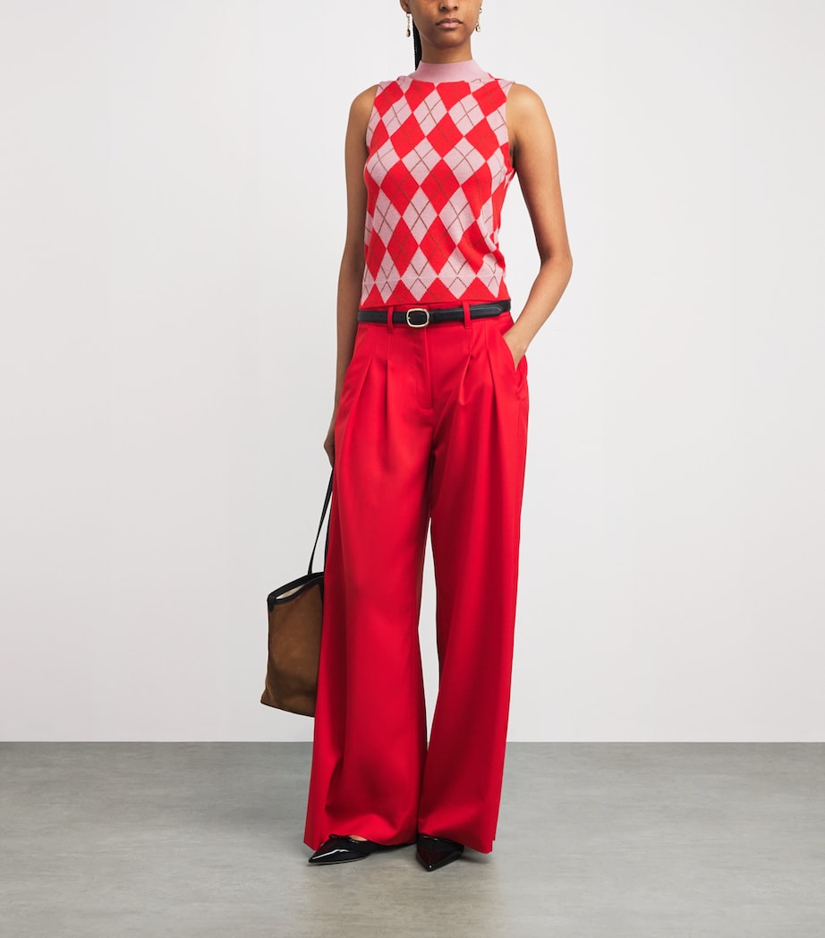 Wool-Cashmere Argyle Sweater Vest SMOKE PINK/POPPY RED Image 2