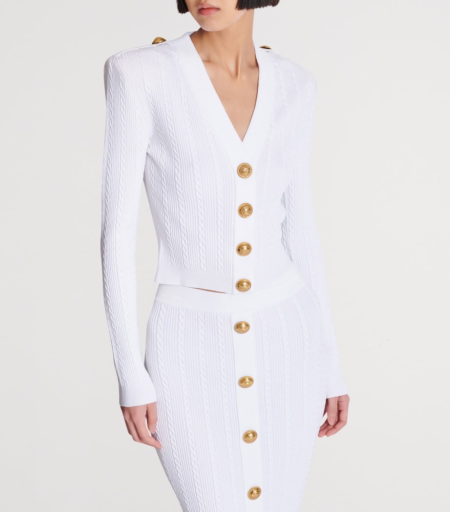 Button-Trim Cable-Knit Cardigan 0FA BLANC Image 3