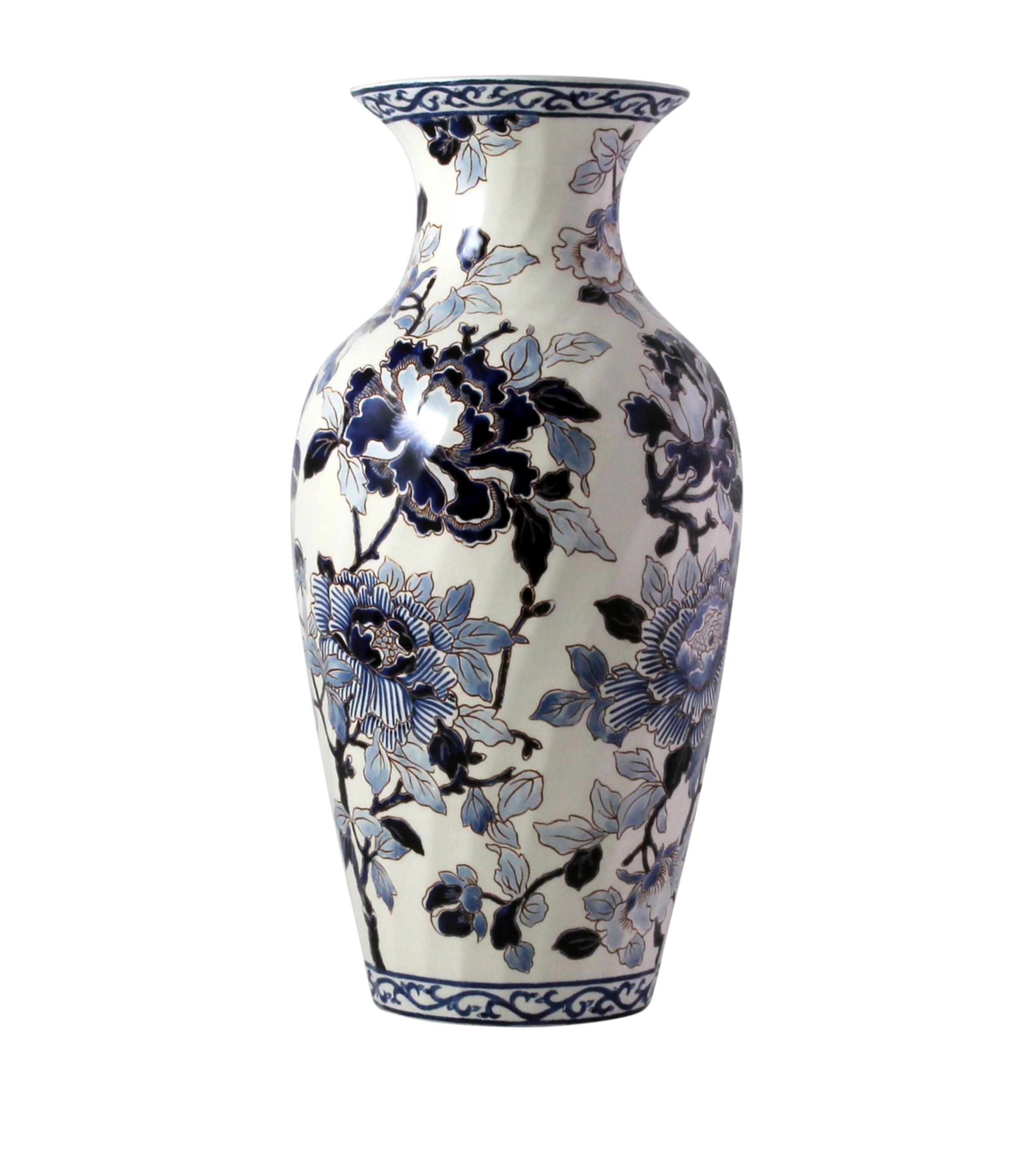 Gien Pivoines Fluted Vase (26cm) Blue Image 1