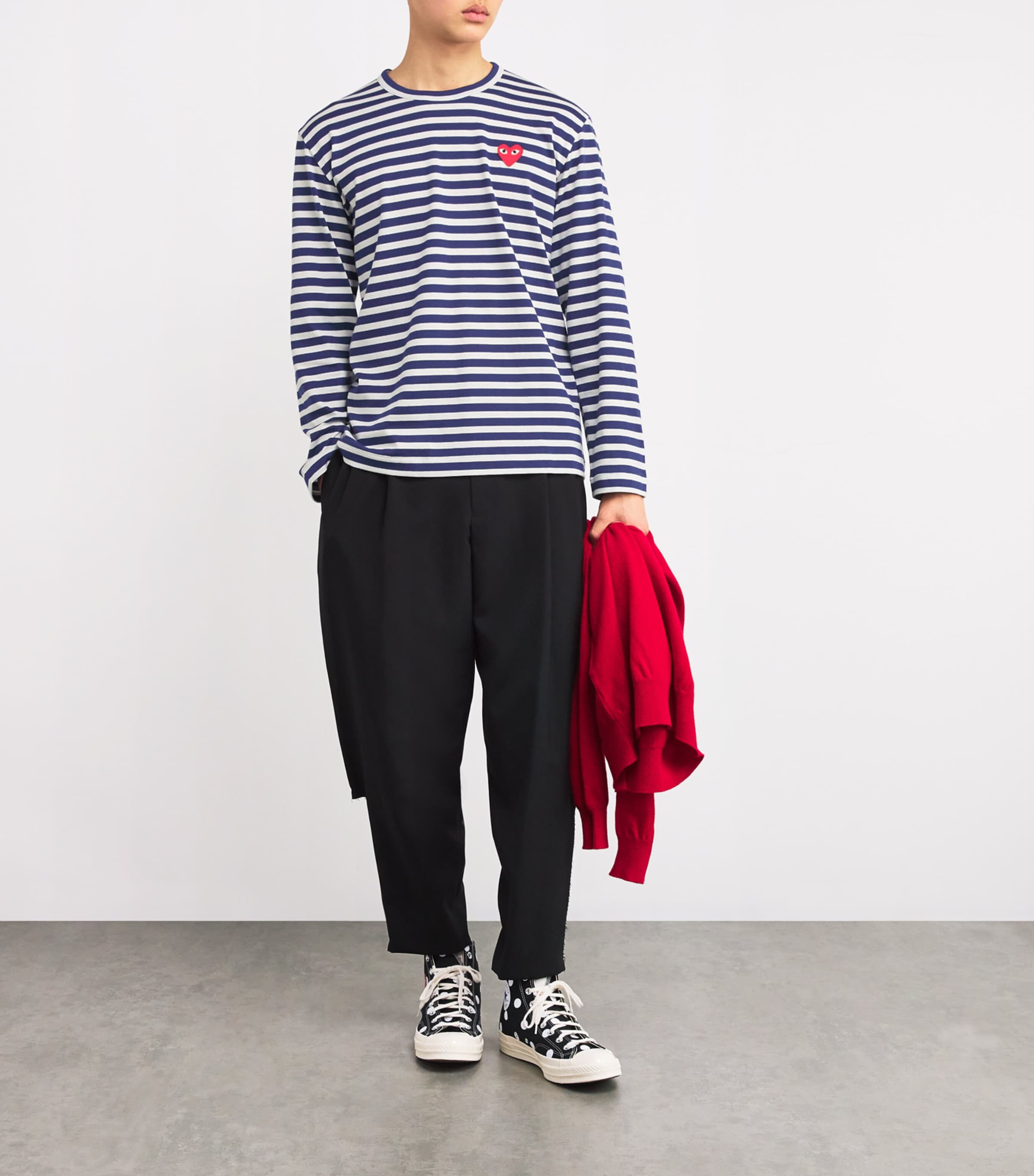 Comme Des Garçons Play Mens Heart Logo Striped T-Shirt Navy Image 2