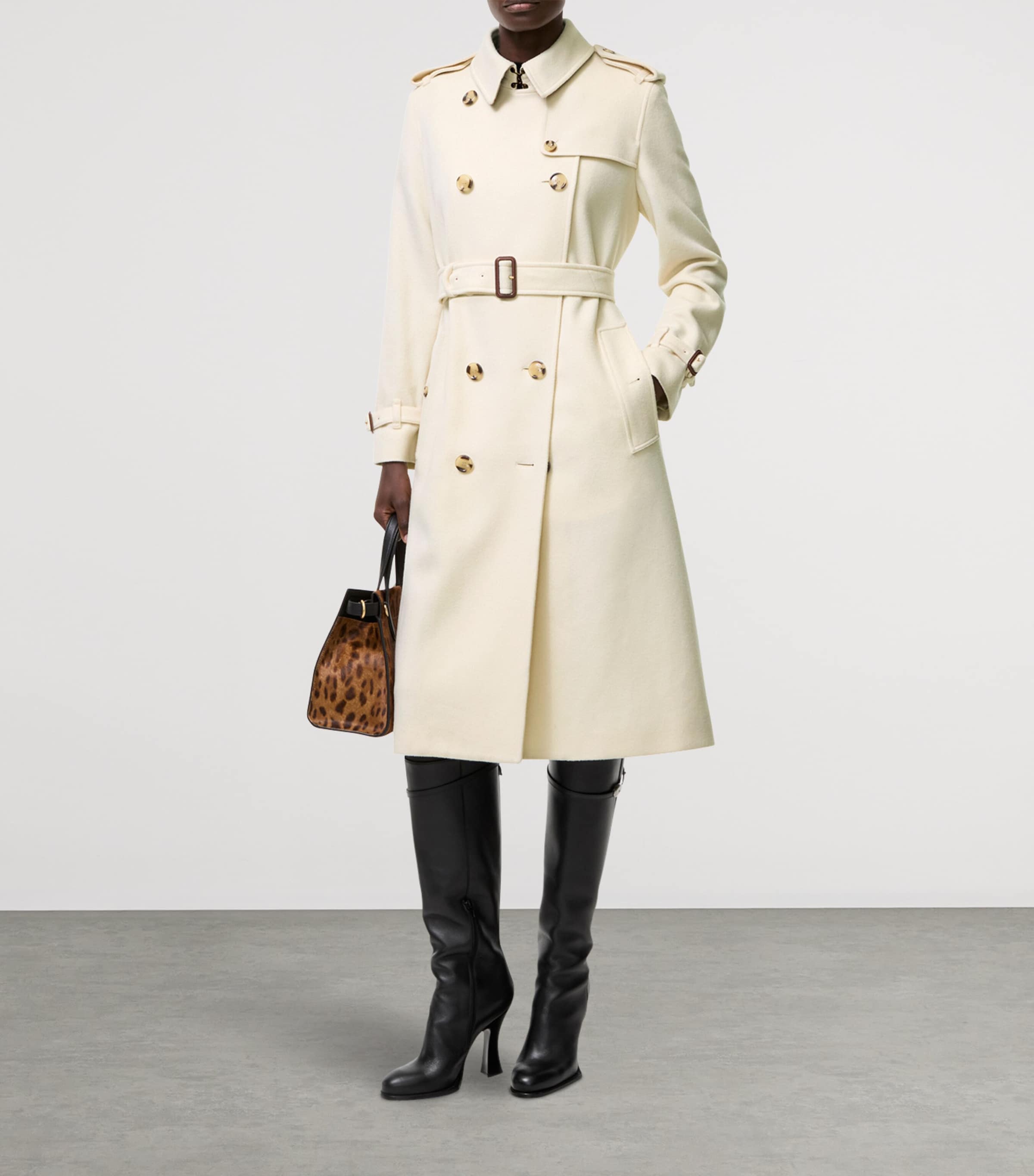 Burberry Ivory Cashmere Long Kensington Trench Coat | Harrods US