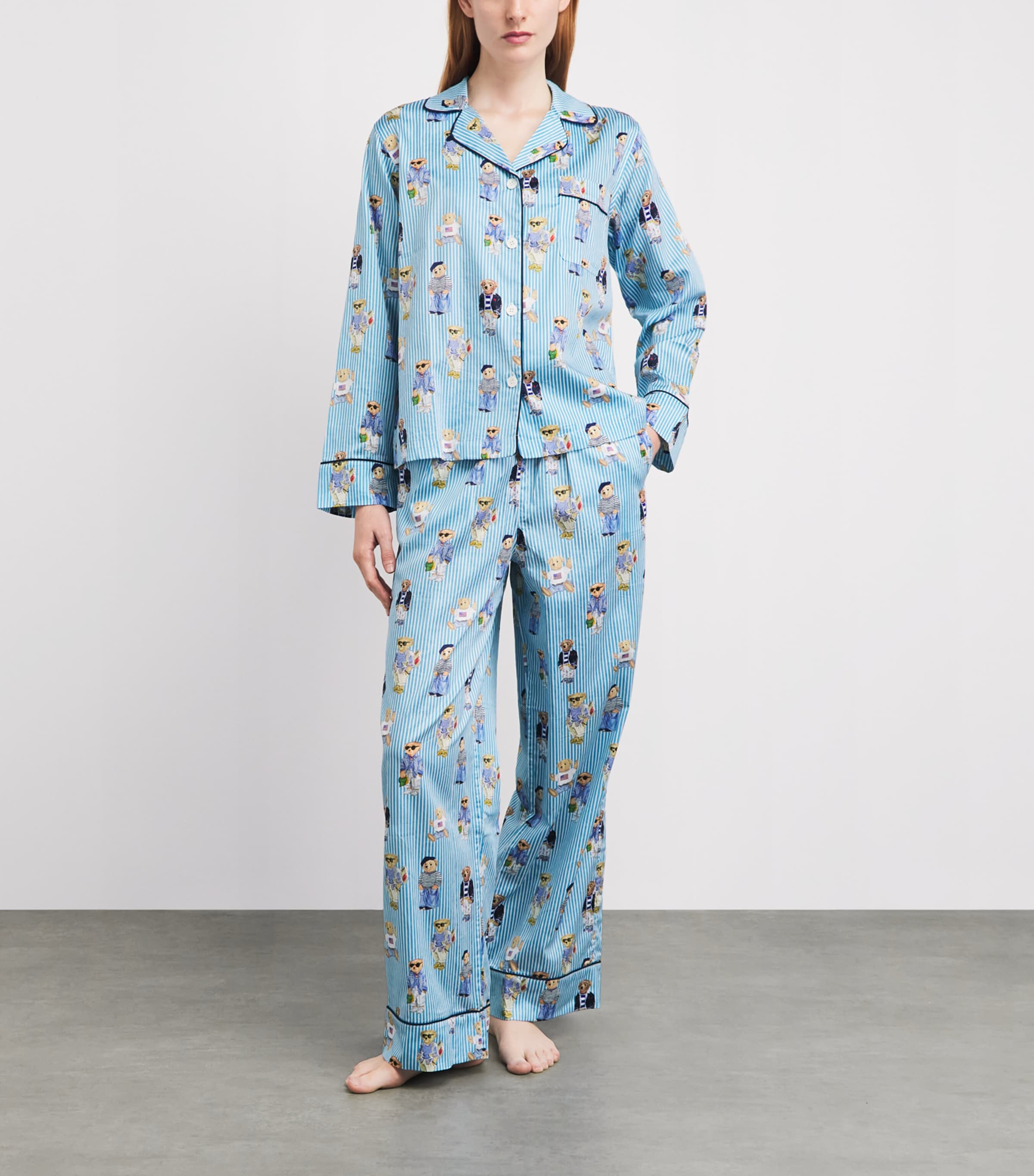 Polo Ralph Lauren Womens Cotton Stripe Polo Bear Pyjama Set Agua Mist Bear Image 2