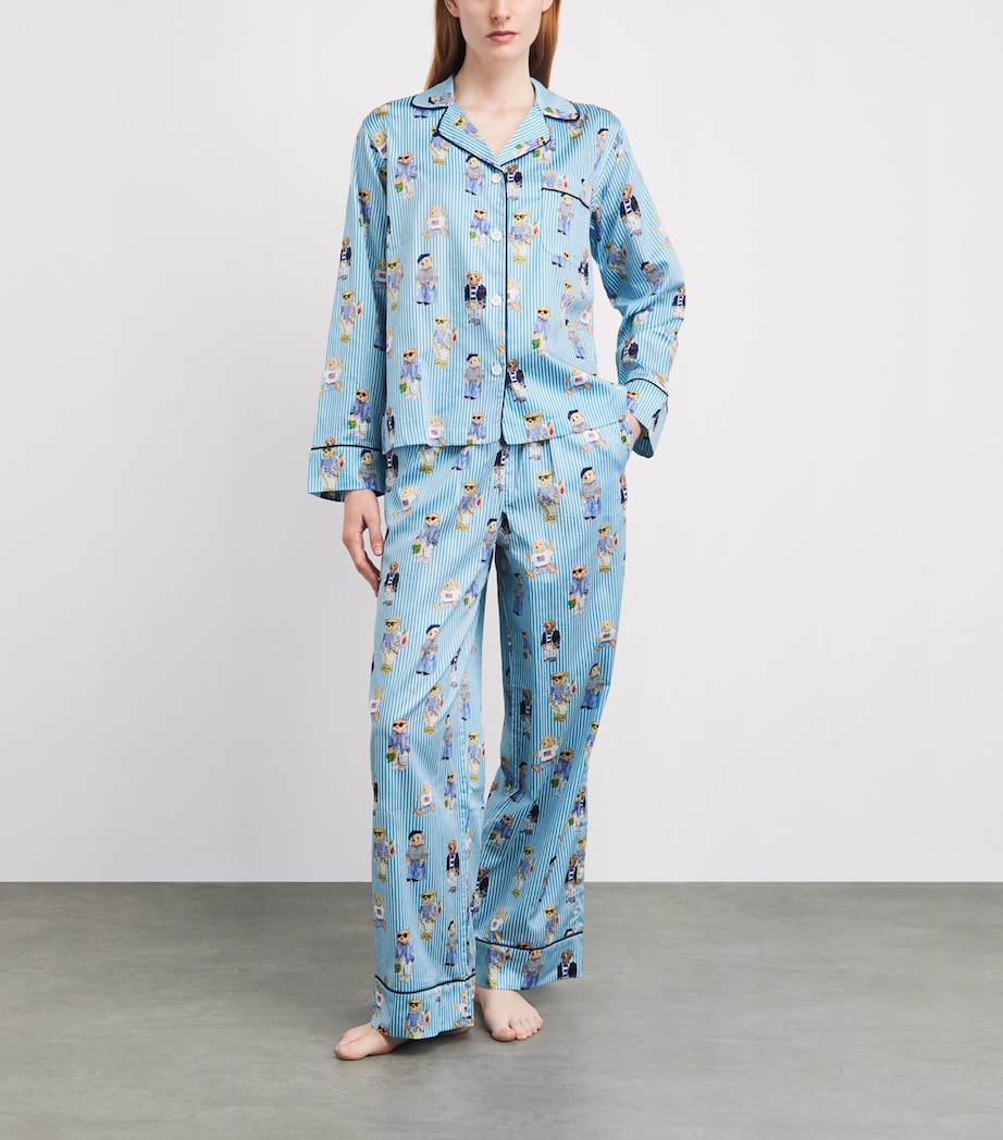 Polo Ralph Lauren Womens Cotton Stripe Polo Bear Pyjama Set Agua Mist Bear Image 2