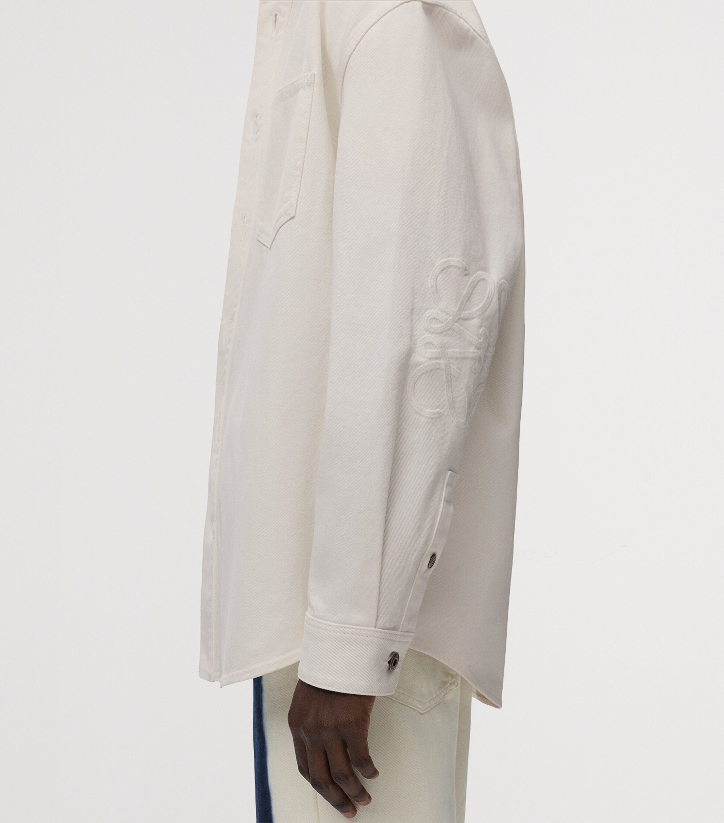 LOEWE Mens Denim Anagram-Patch Overshirt White Image 5