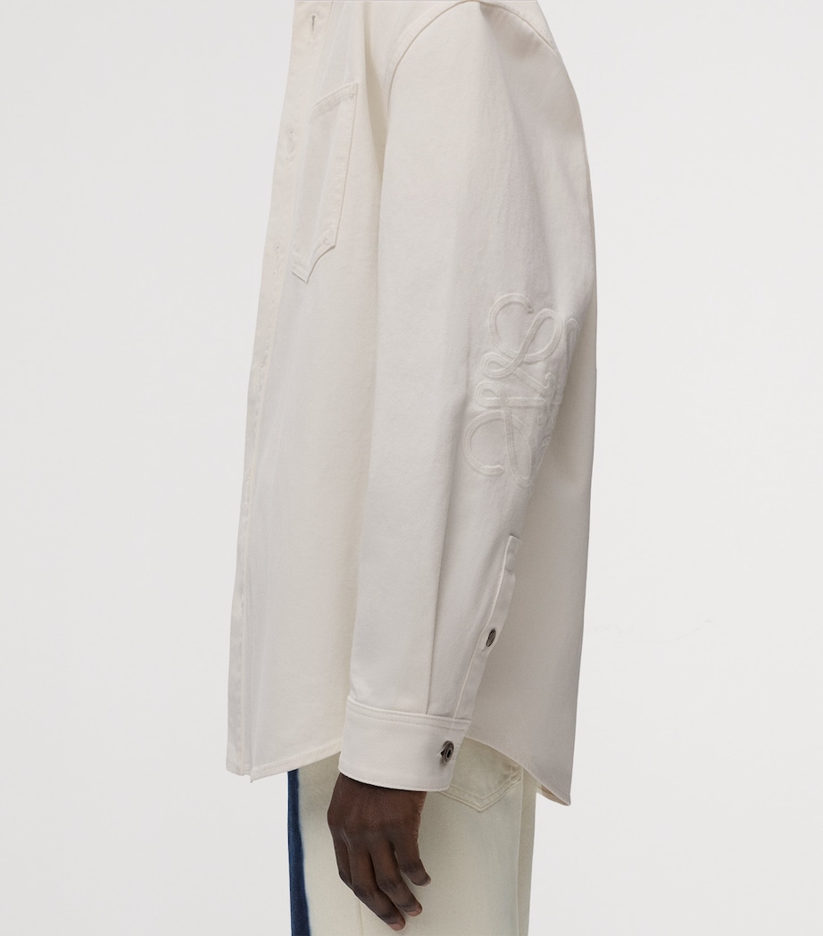 LOEWE Mens Denim Anagram-Patch Overshirt White Image 5