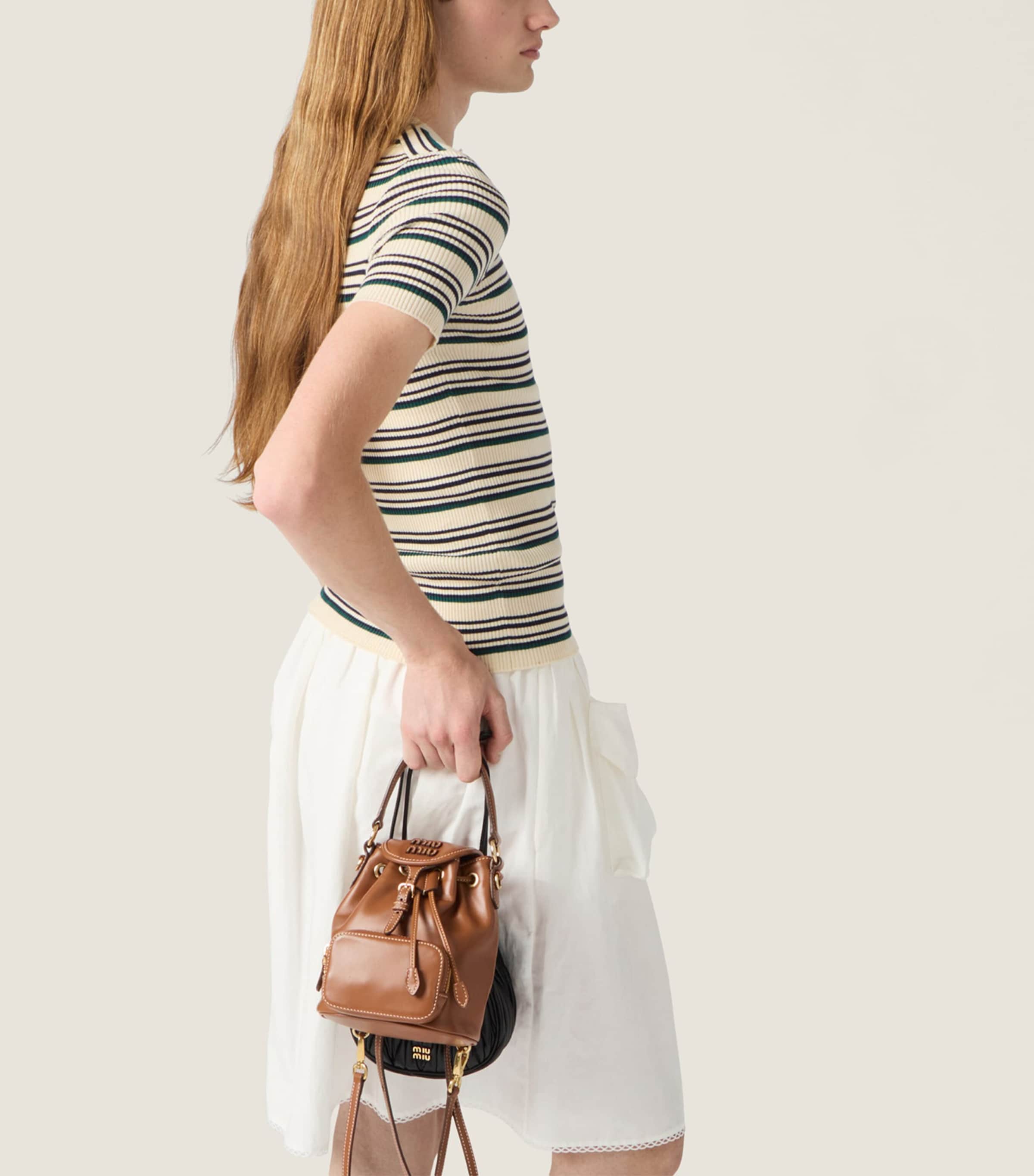 Miu Miu Womens Cotton Stripe Henley Top Neutral Image 6