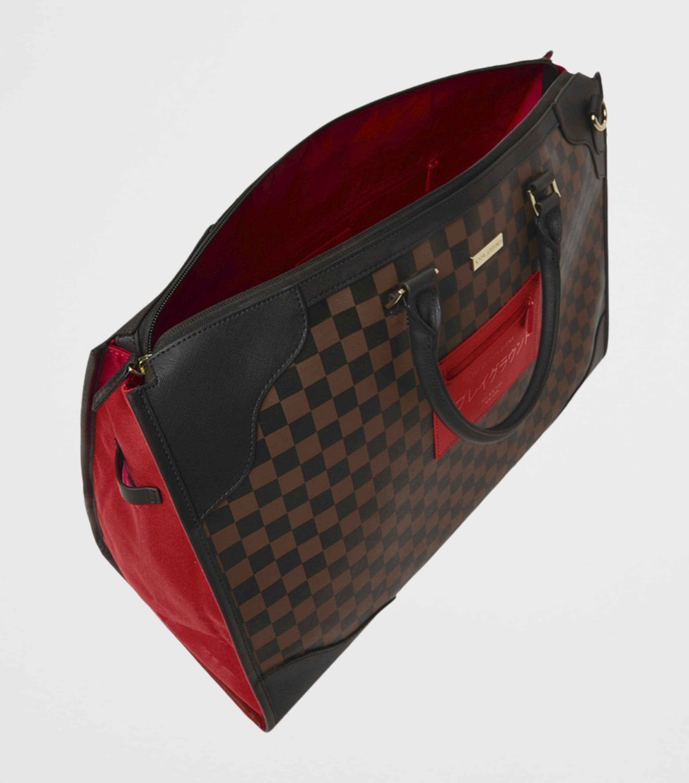 Sprayground Katana Check Boss Pyramid Duffle Bag Red Redemption Image 5