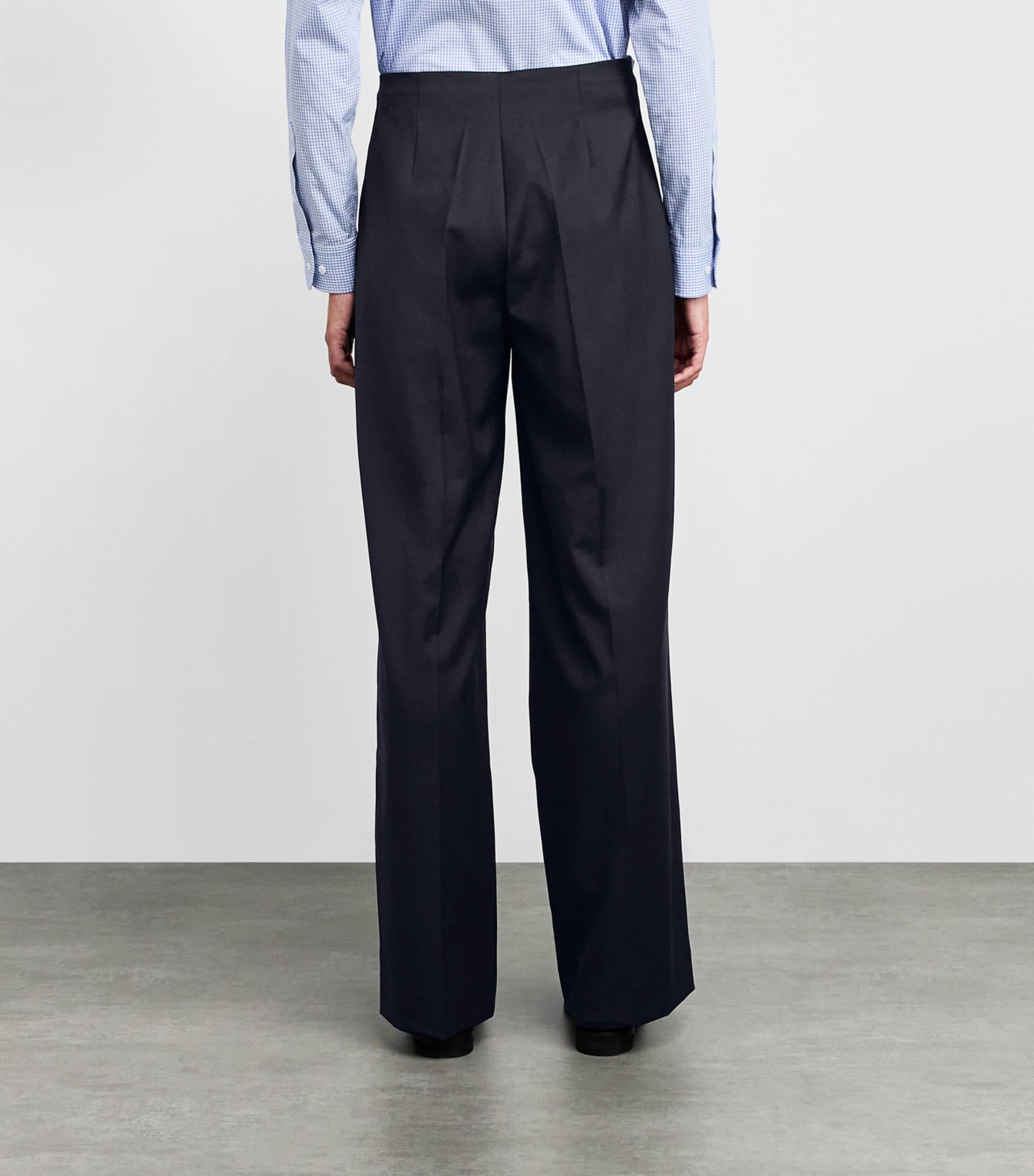 Asymmetric Wide-Leg Tailored Trousers NAVY BLUE Image 4